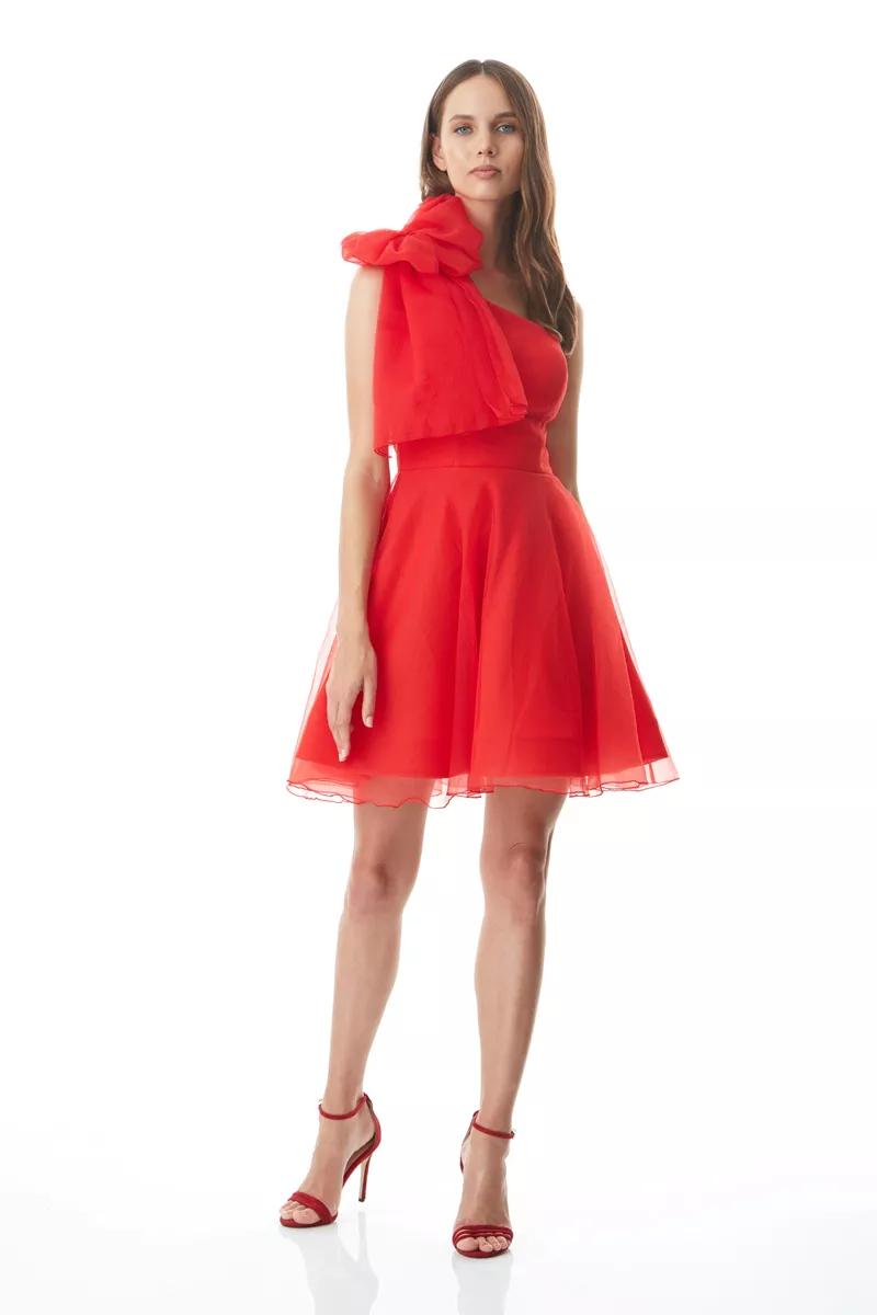 Red tulle sleeveless midi dress