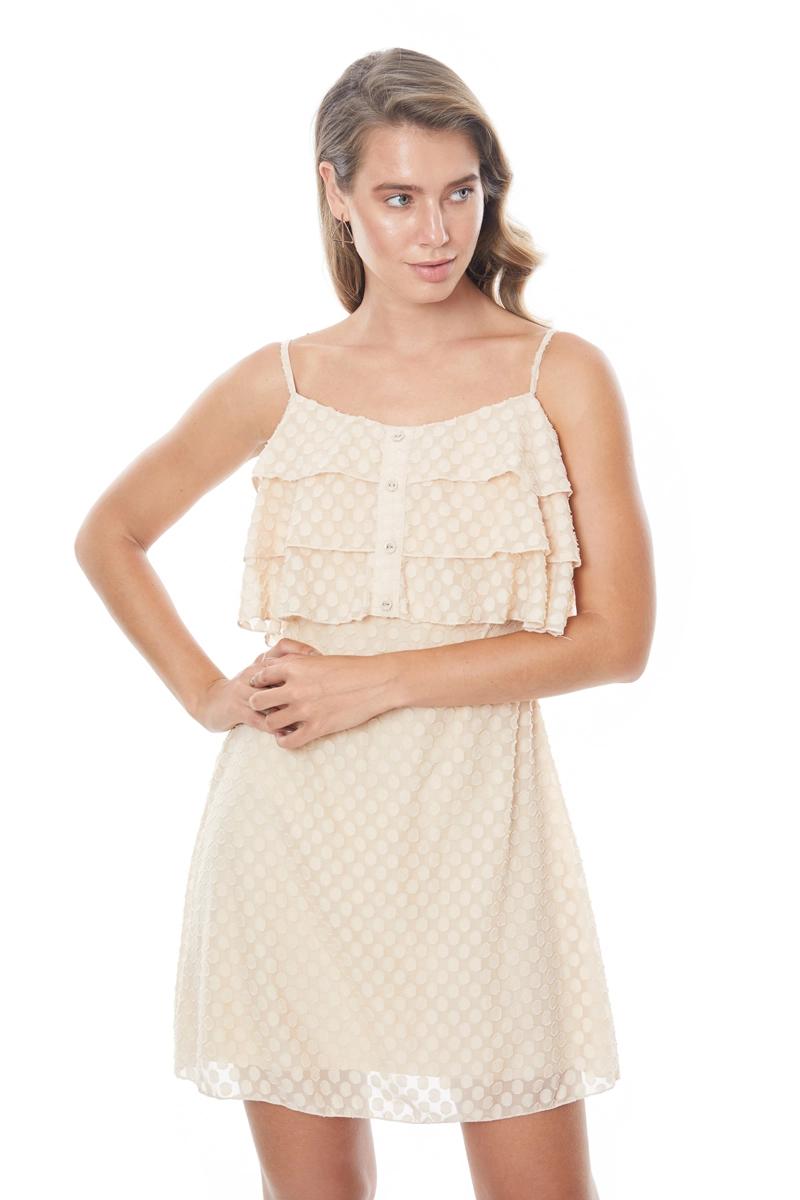 Beige Tulle Sleeveless Mini Dress