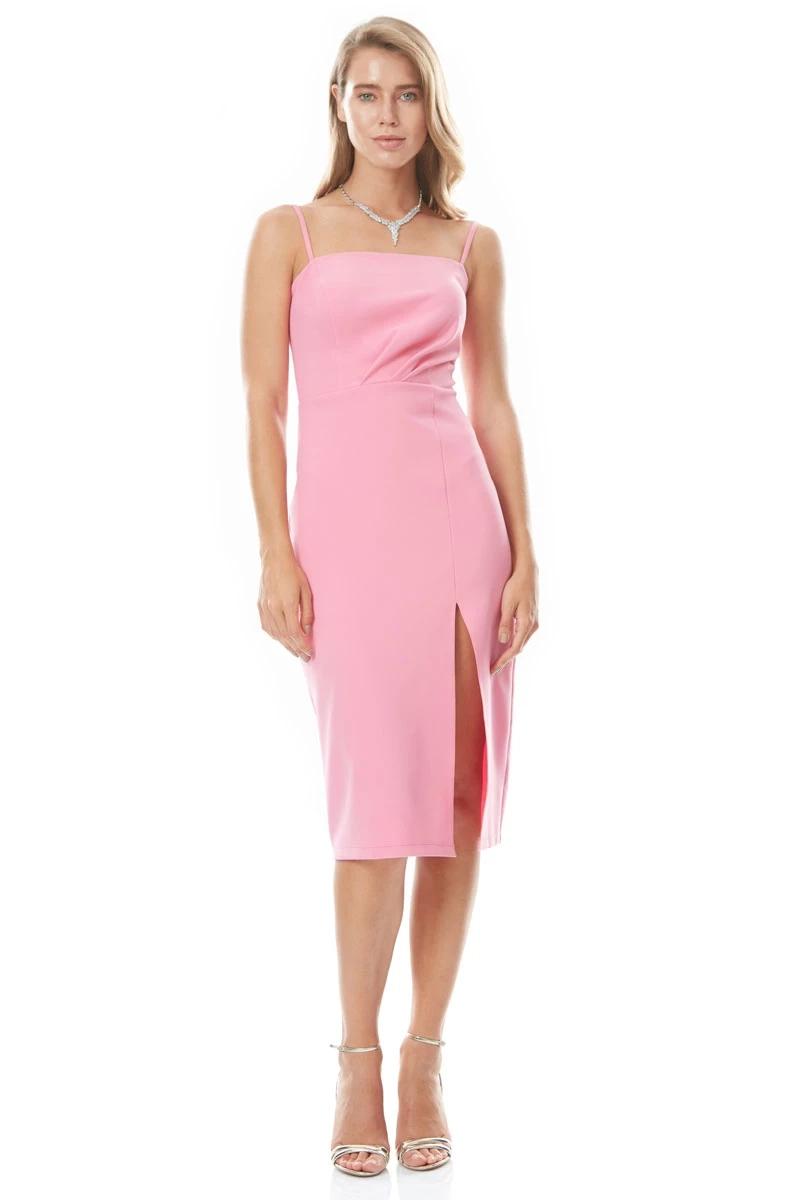 Pink Crepe Sleeveless Midi Dress