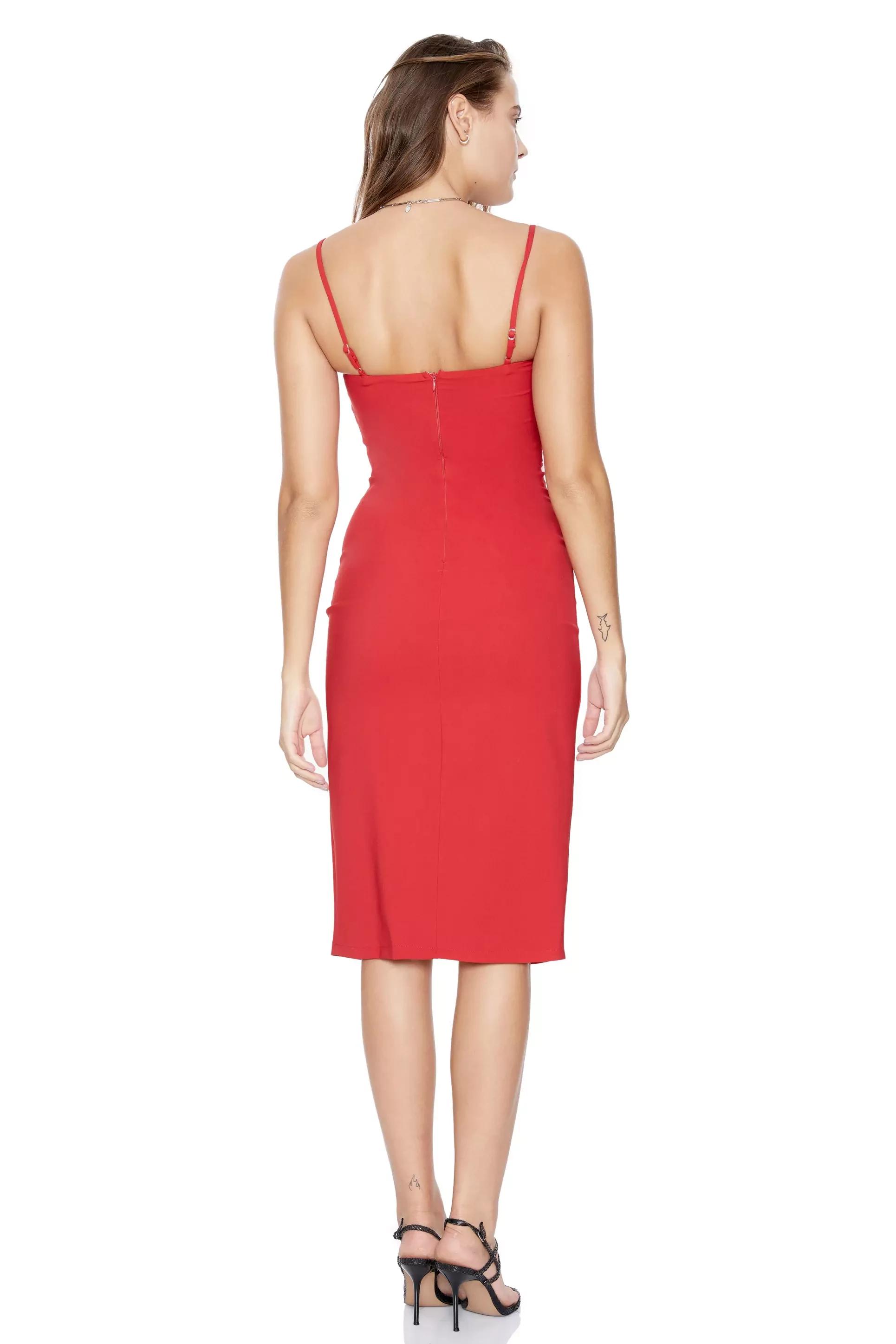 Red crepe sleeveless midi dress