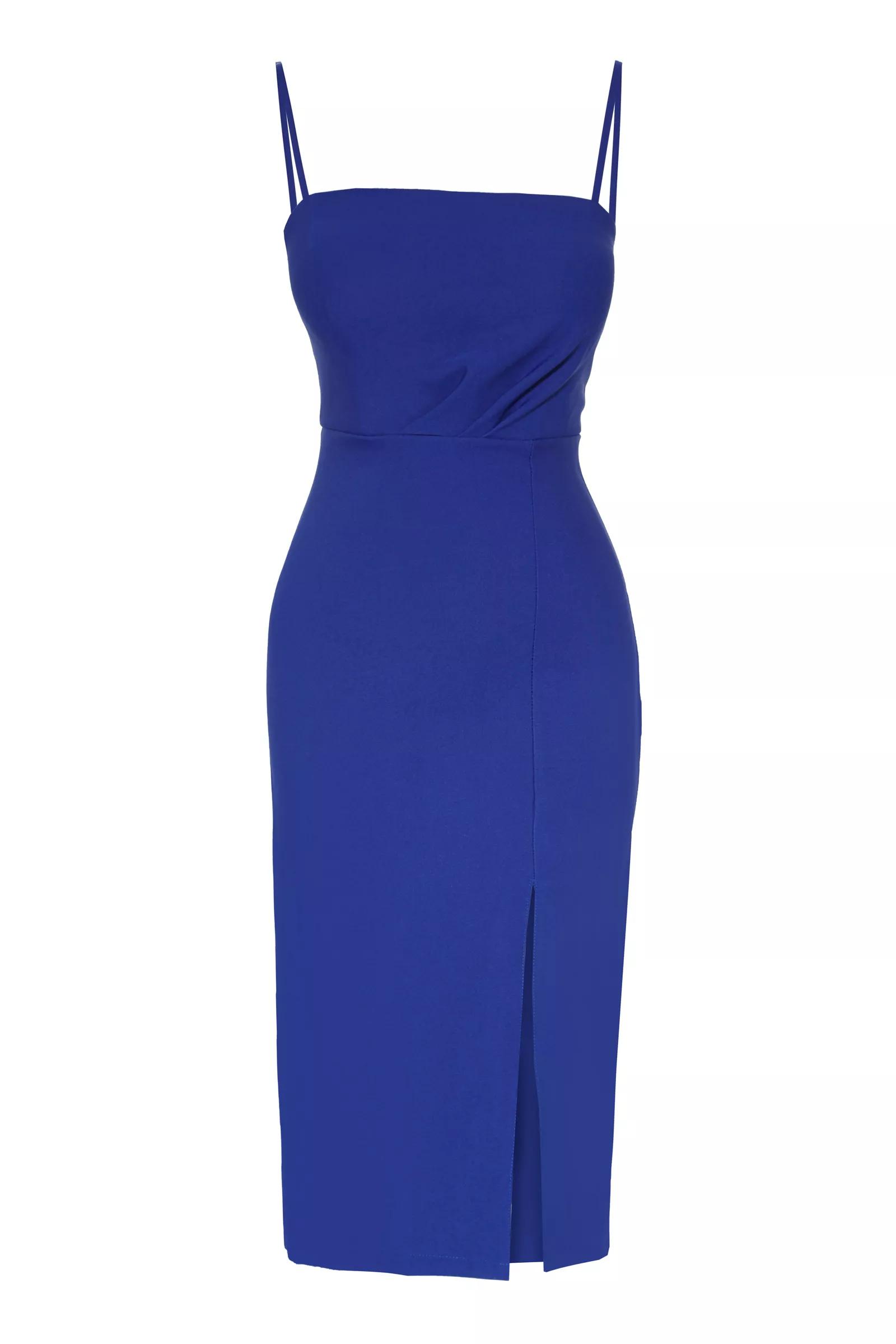 Blue crepe sleeveless midi dress