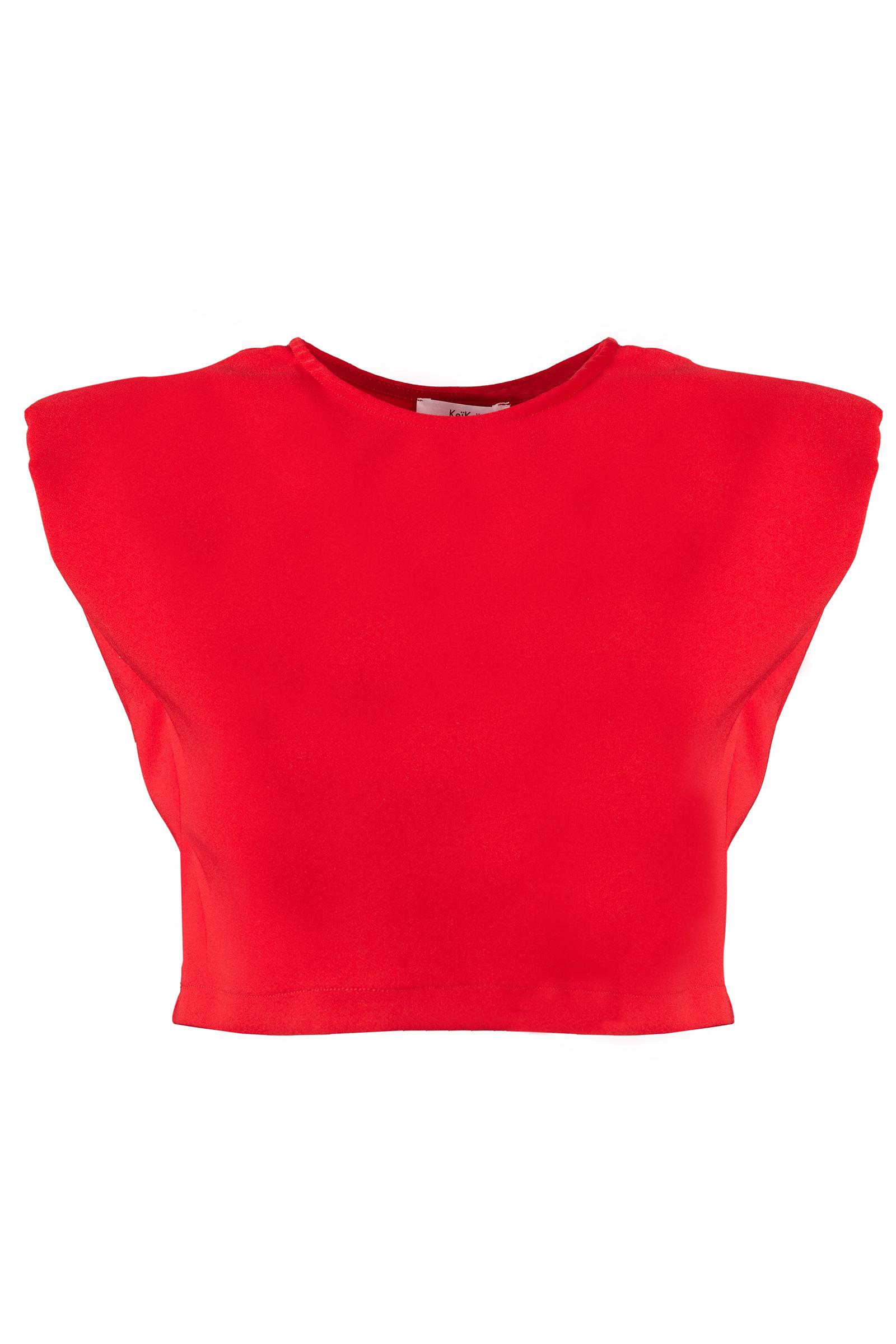 Red crepe sleeveless crop top