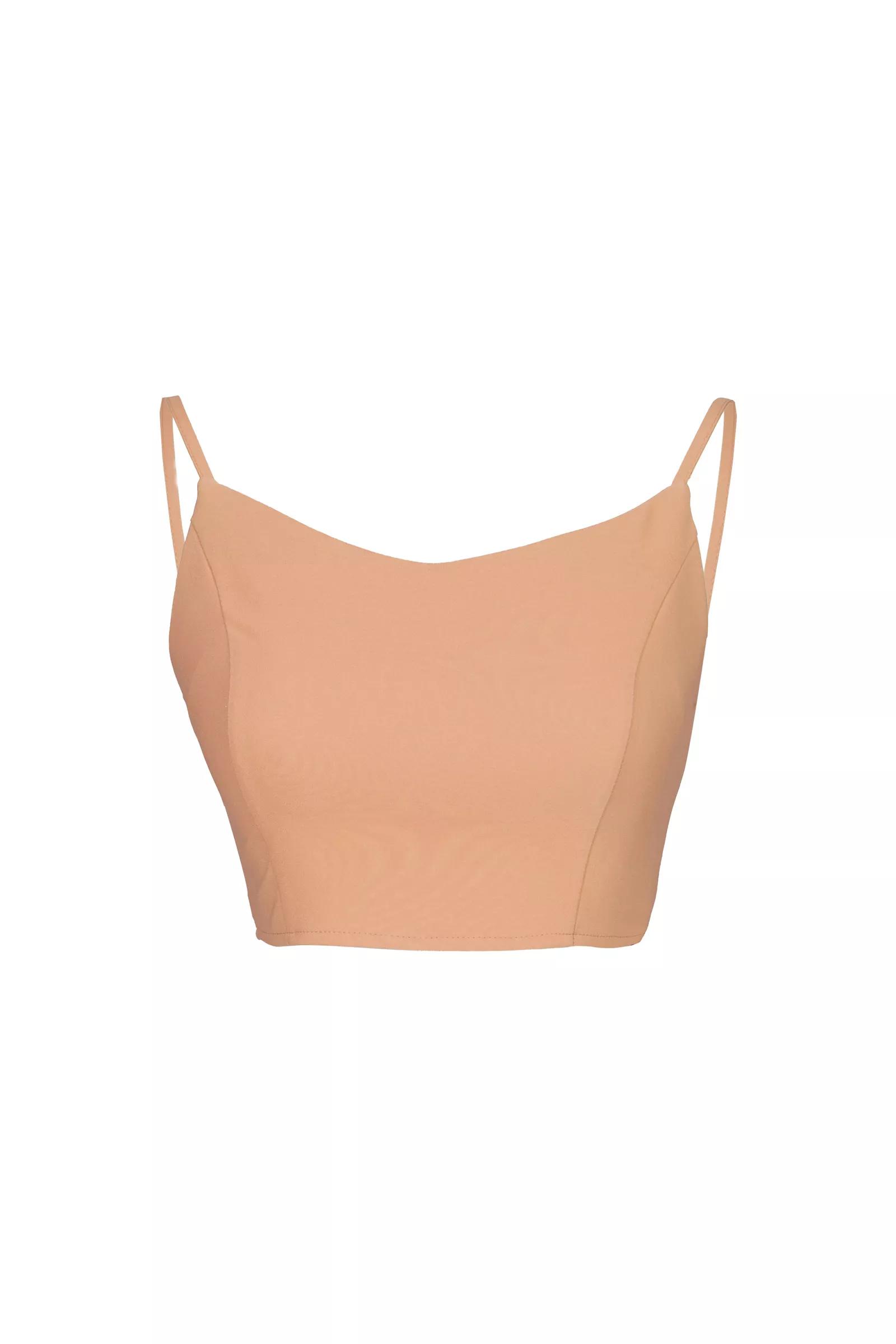 Camel Crepe Sleeveless Crop Top