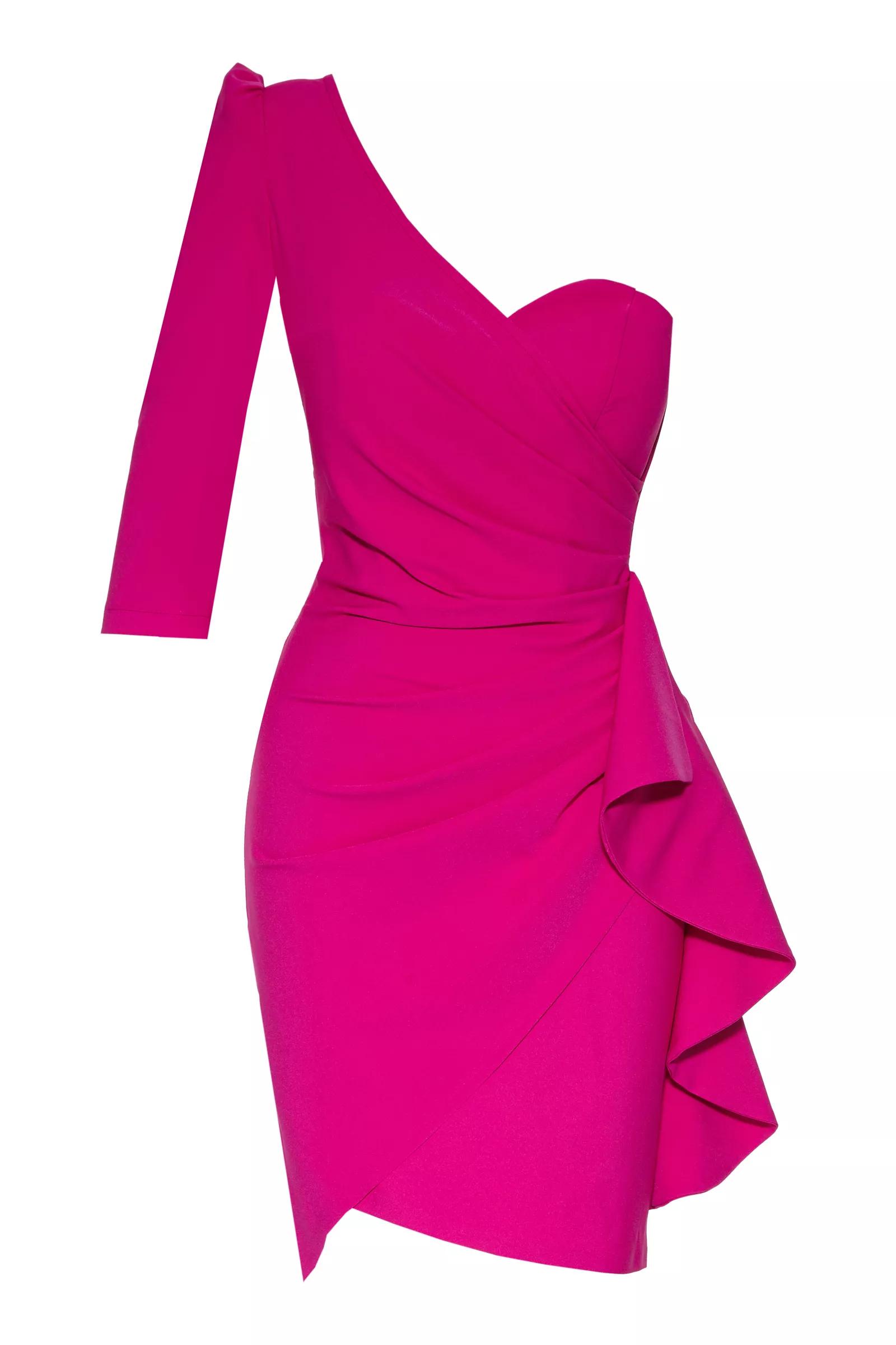 Fuchsia crepe one arm mini dress