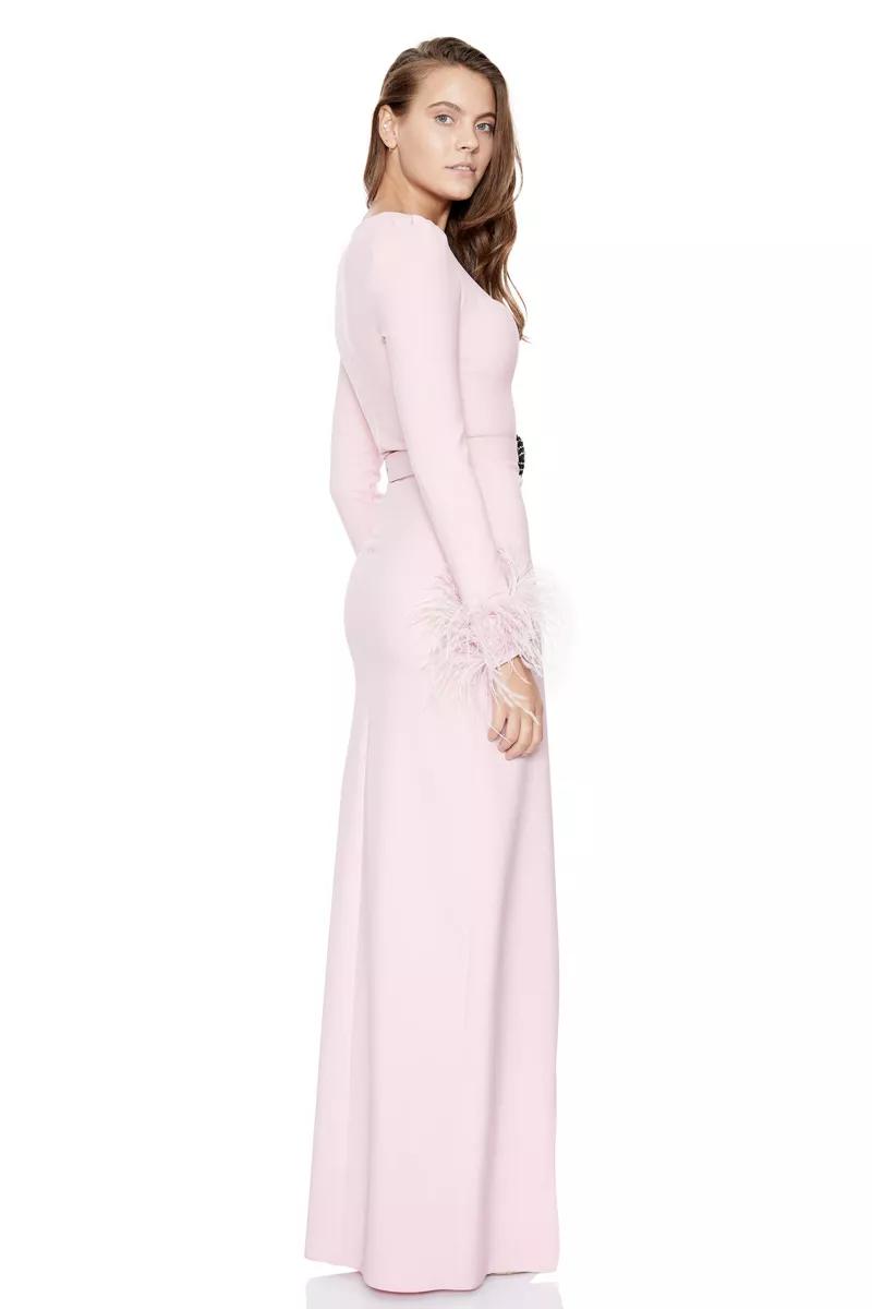 Blush crepe long sleeve maxi dress