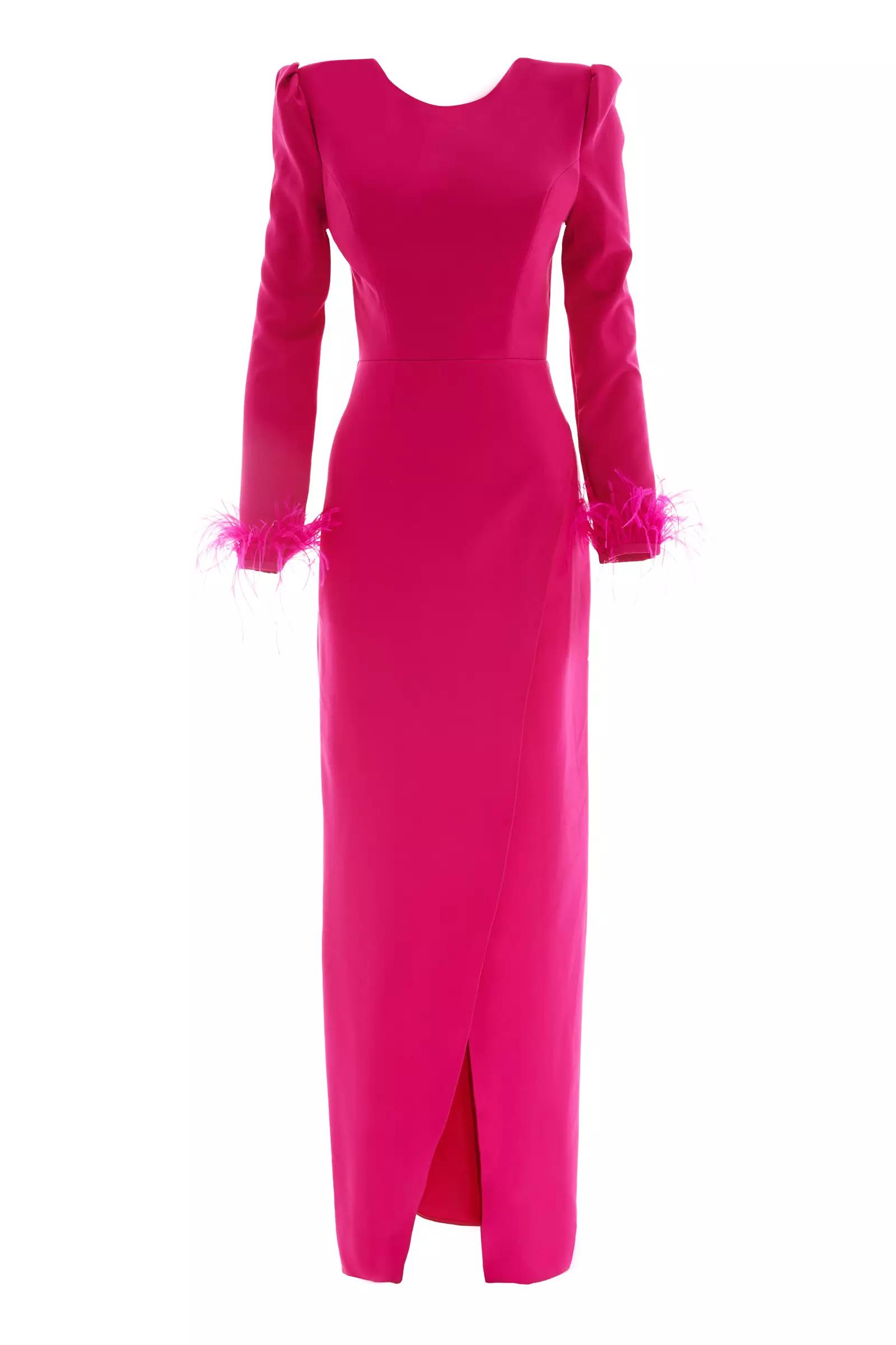 Fuchsia crepe long sleeve maxi dress