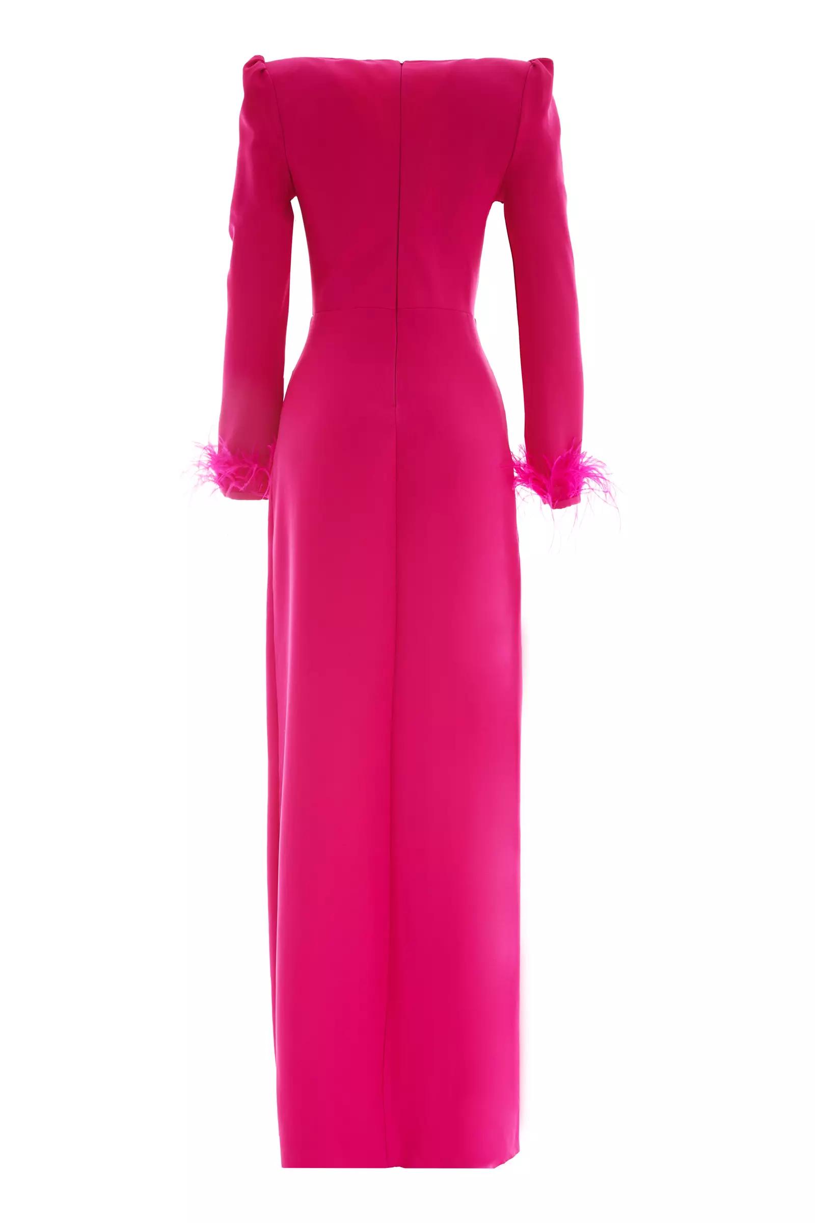 Fuchsia crepe long sleeve maxi dress