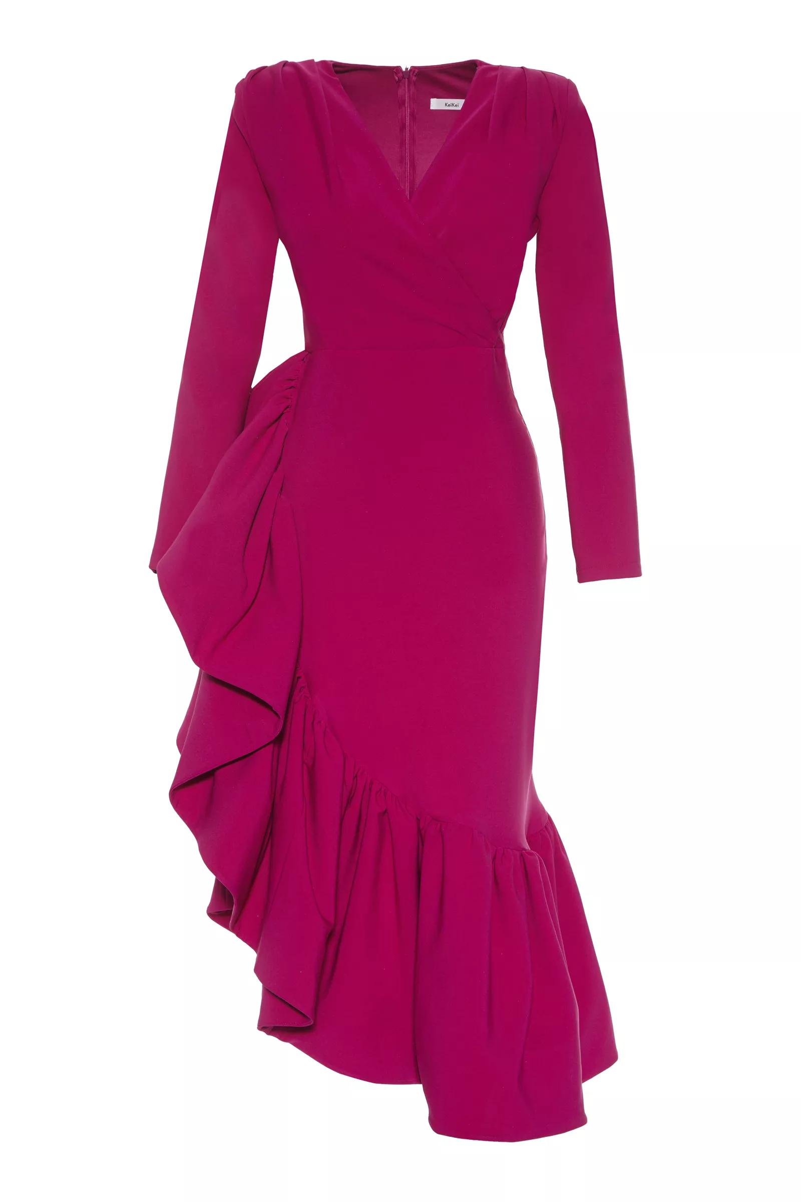 Fuchsia crepe long sleeve maxi dress