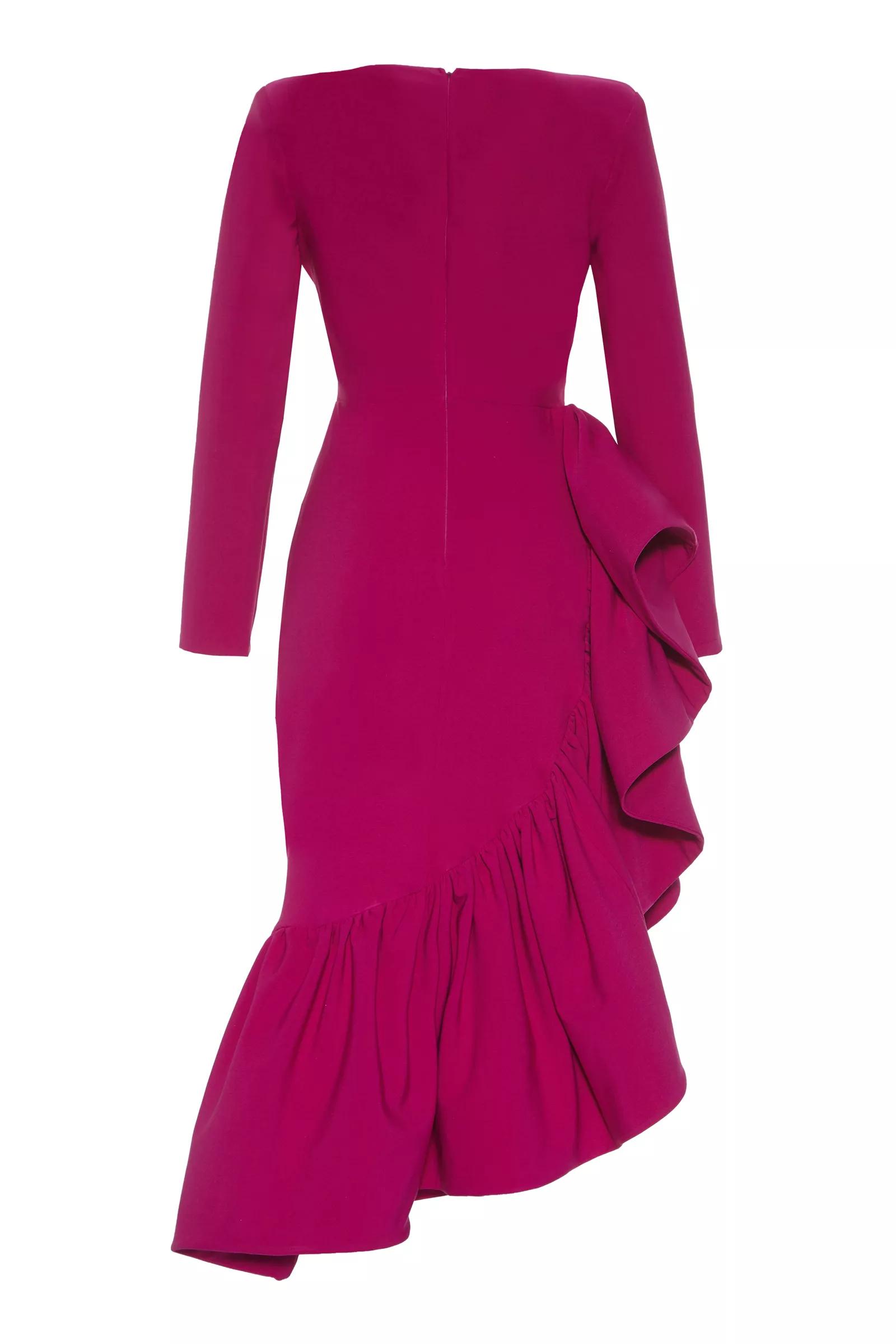 Fuchsia crepe long sleeve maxi dress