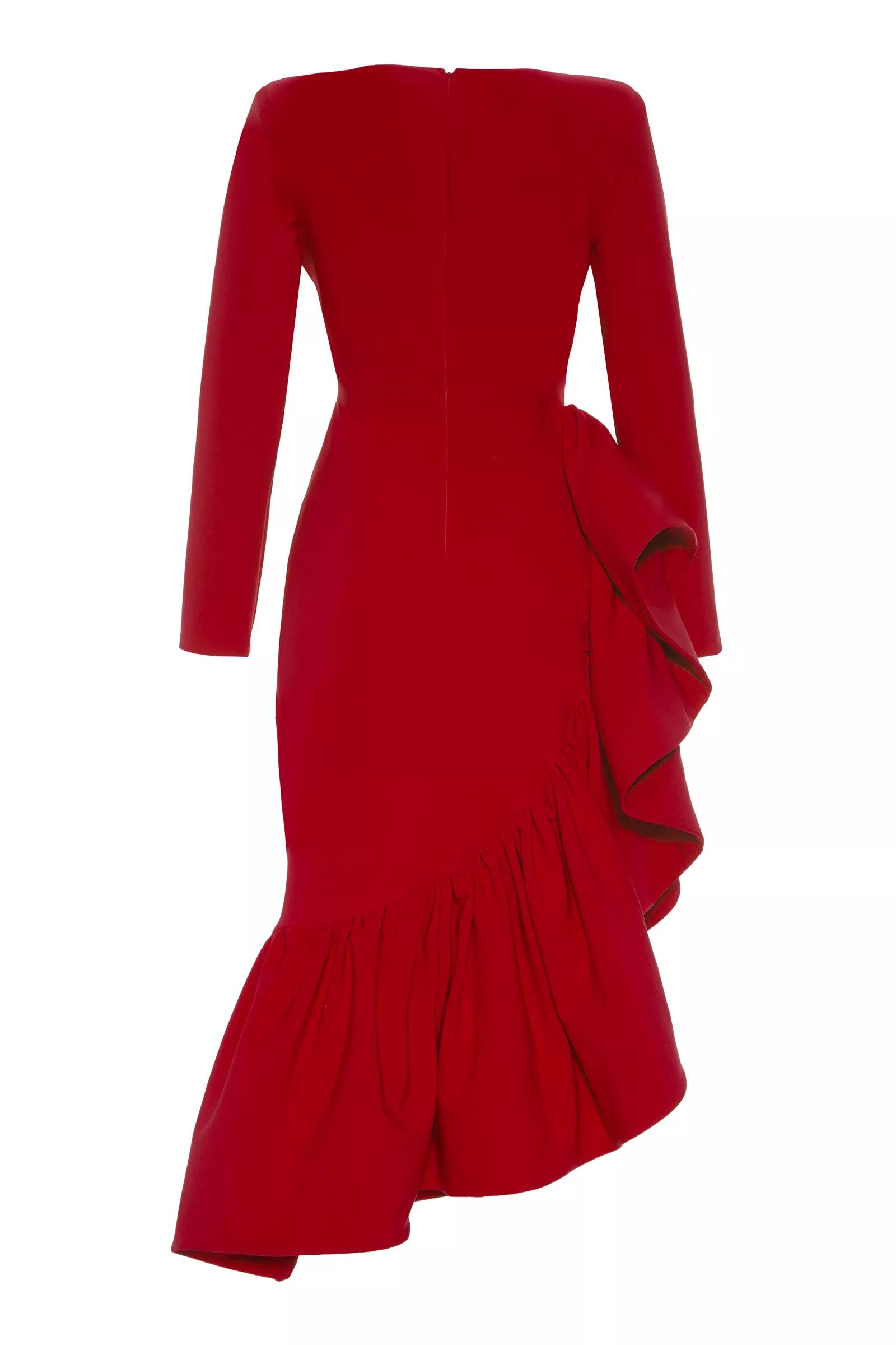 Red crepe long sleeve maxi dress