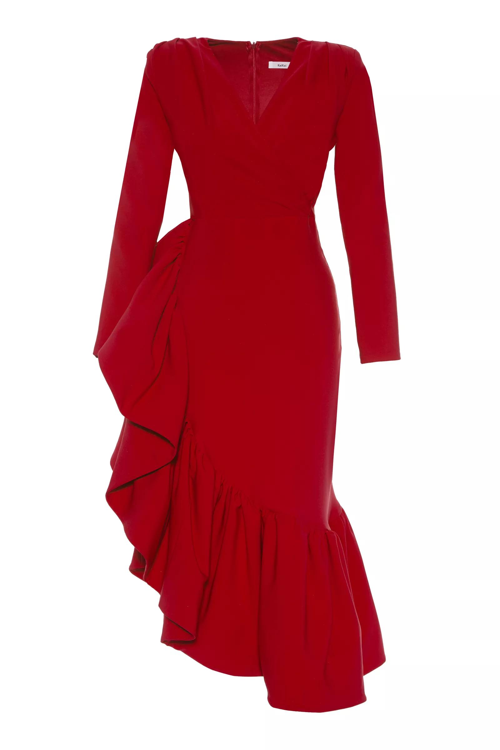 Red crepe long sleeve maxi dress