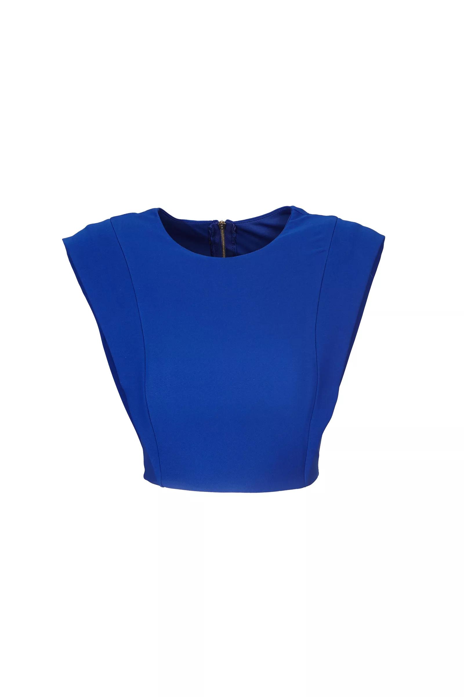 Blue crepe sleeveless crop top