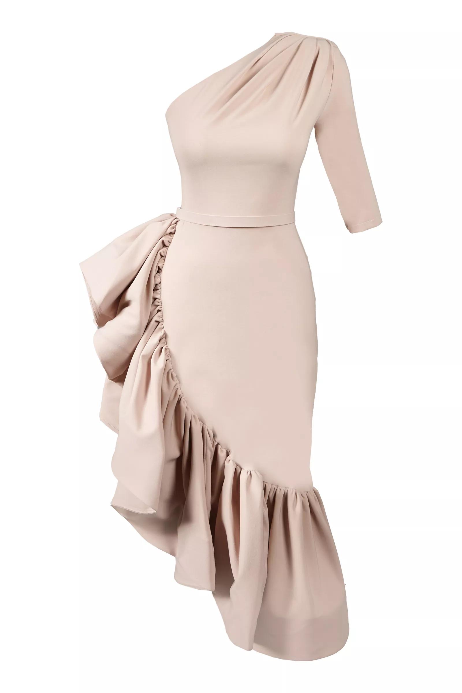 Beige Crepe Midi Dress