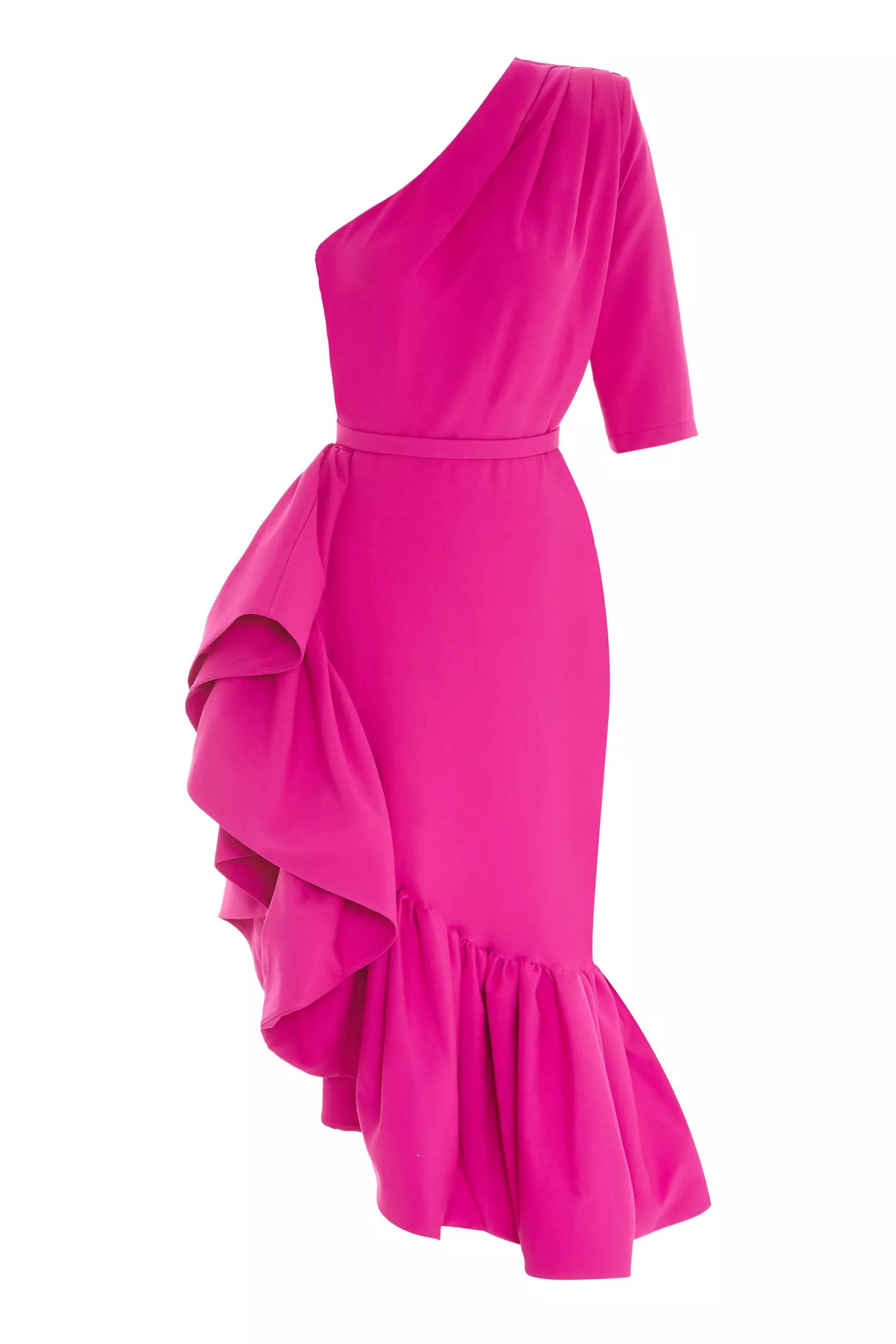 Fuchsia plus size crepe one arm maxi dress