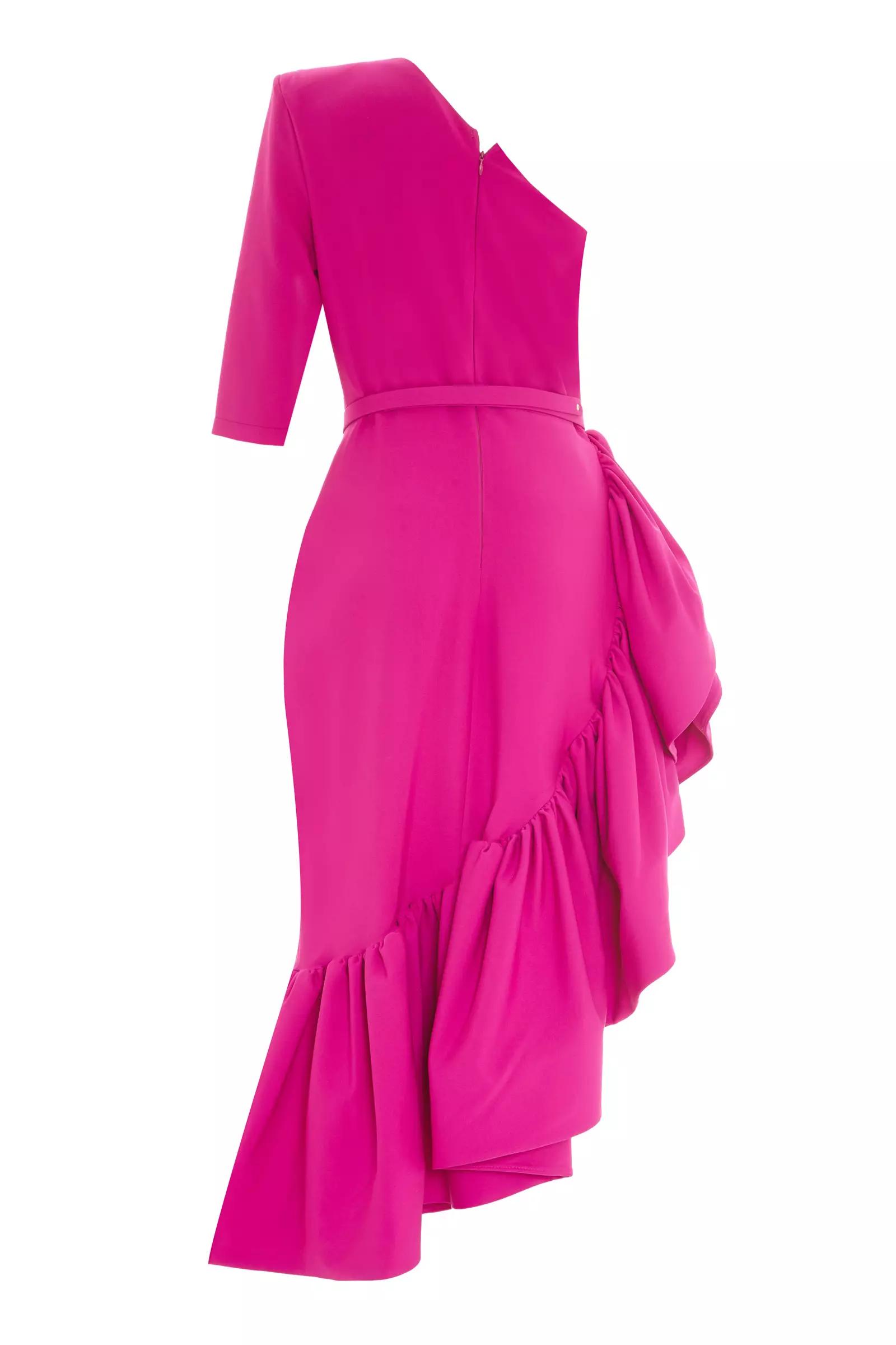 Fuchsia plus size crepe one arm maxi dress