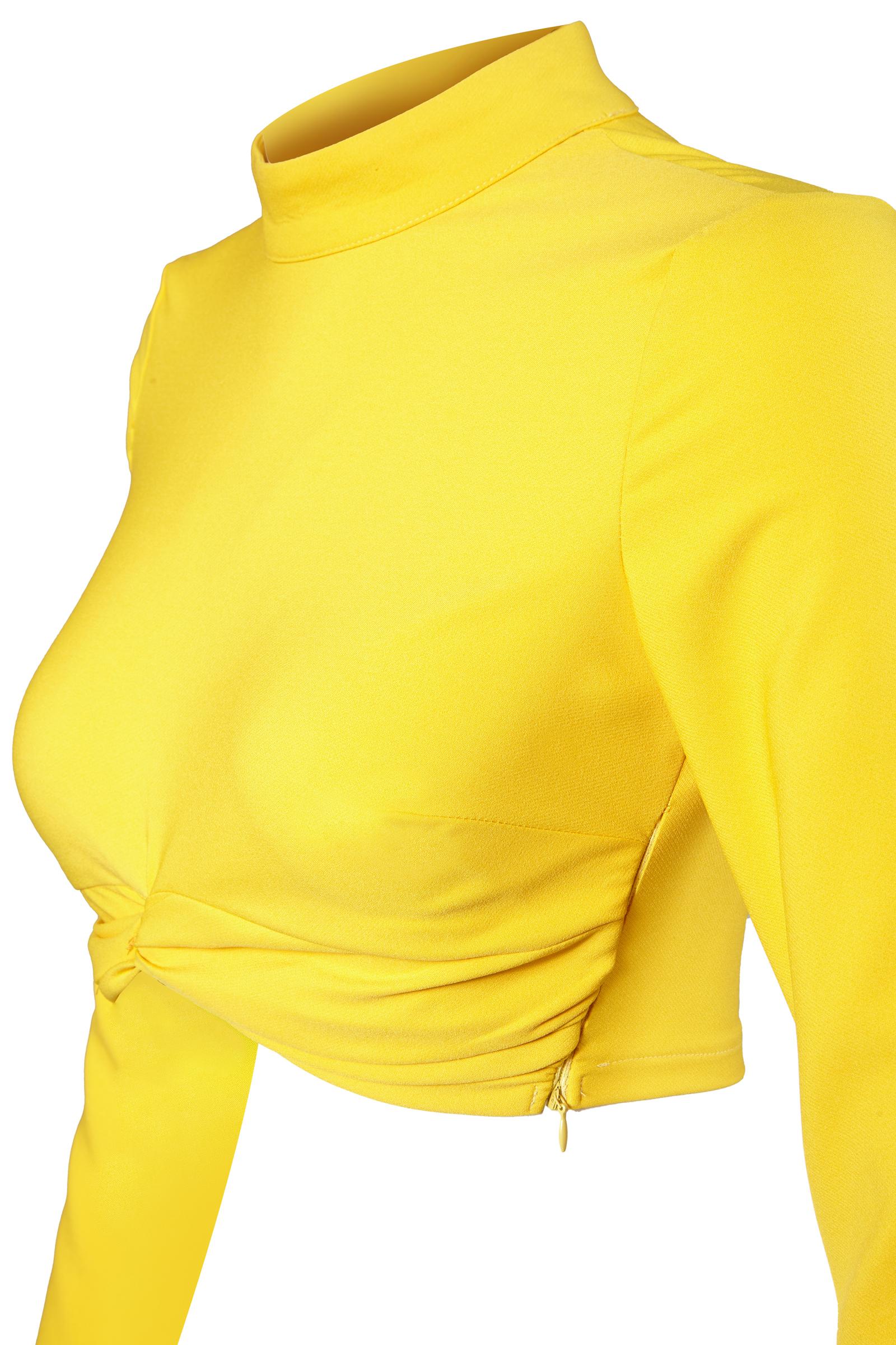 Yellow Crepe Long Sleeve Crop Top