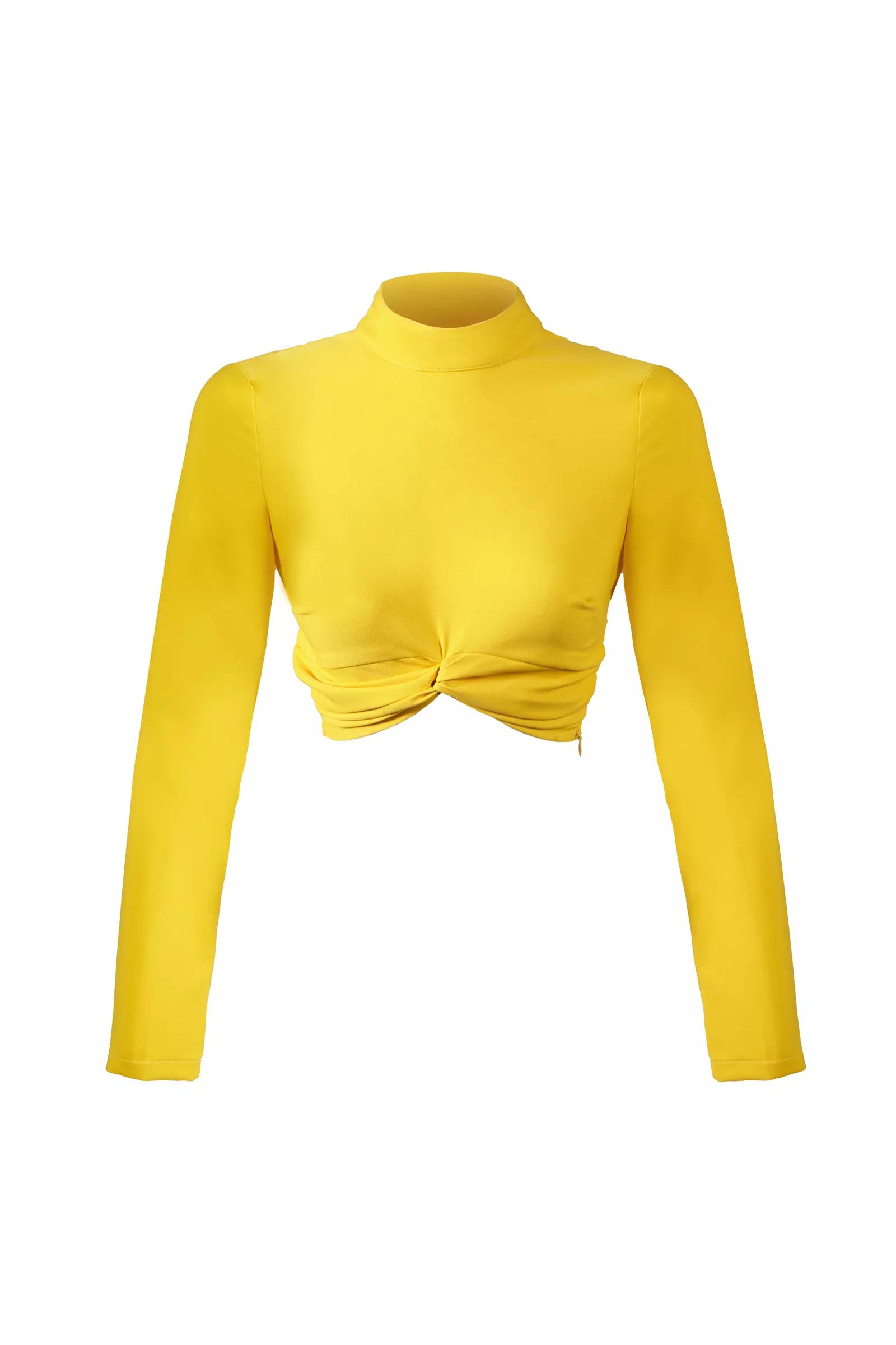 Yellow Crepe Long Sleeve Crop Top