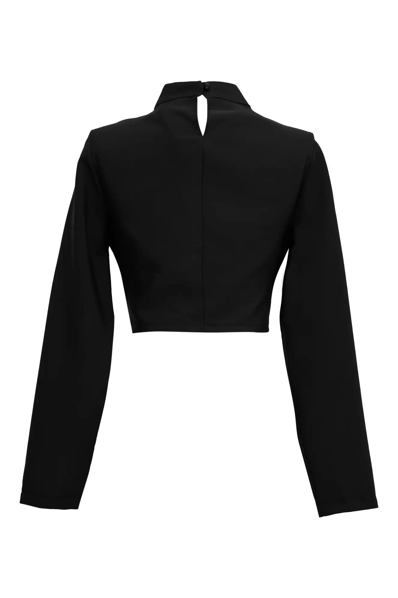 Black crepe long sleeve crop top