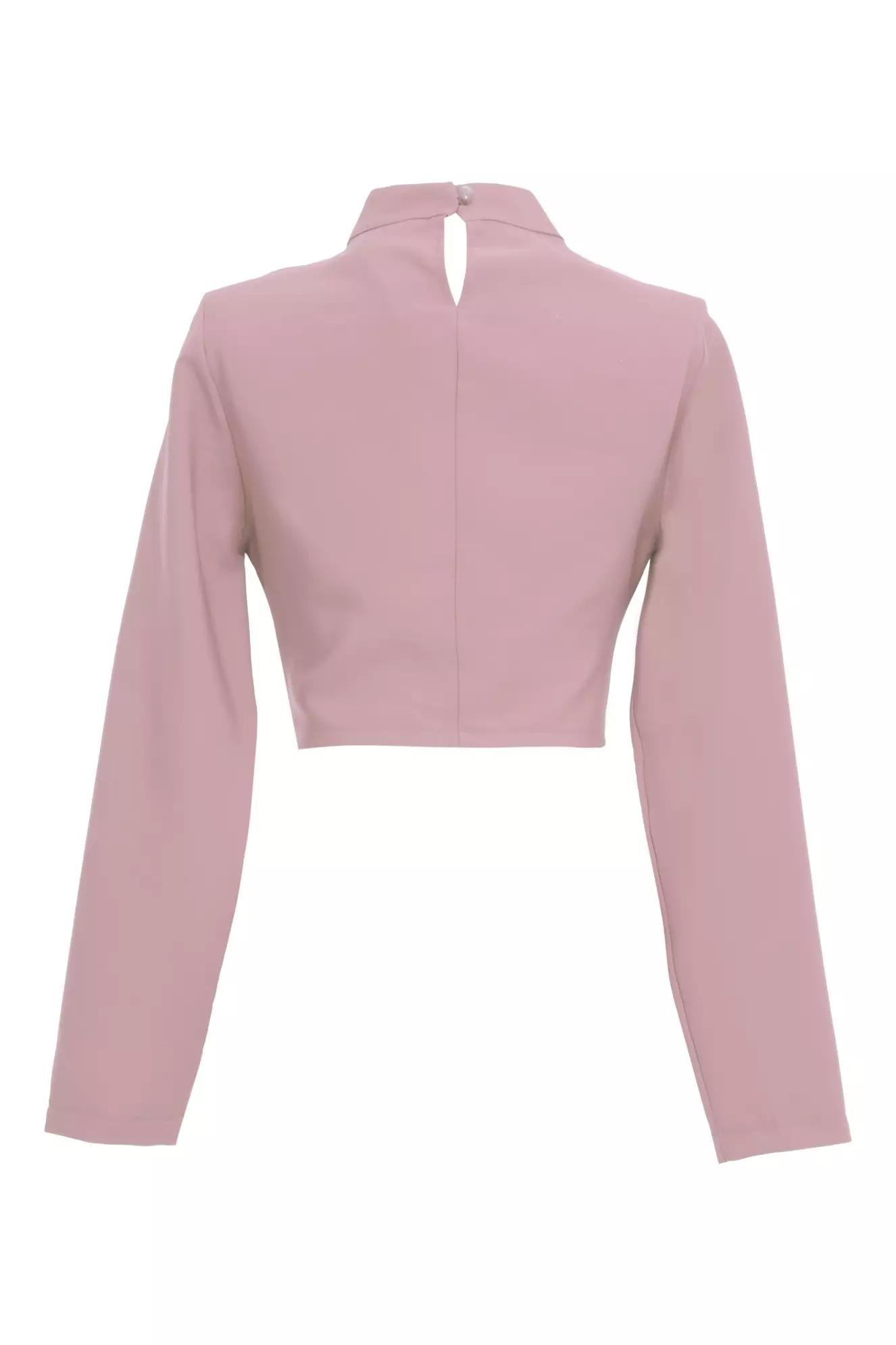 Blush crepe long sleeve crop top