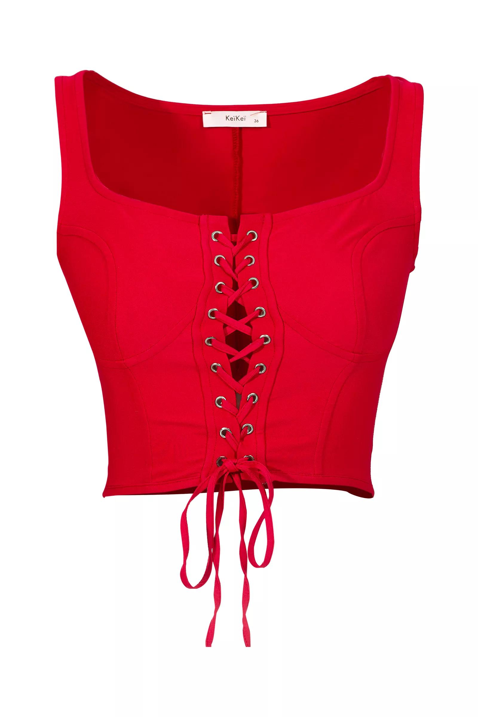 Red knitted sleeveless crop top