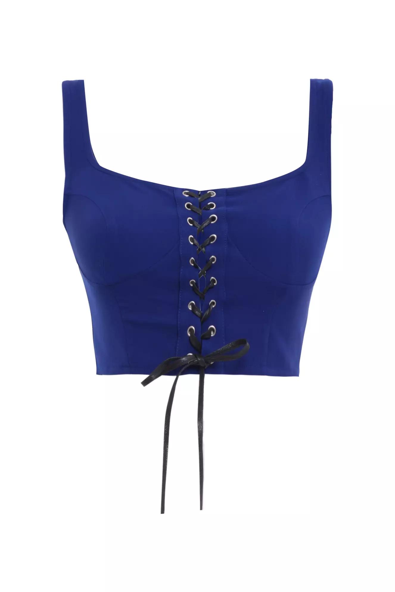 Blue knitted sleeveless crop top