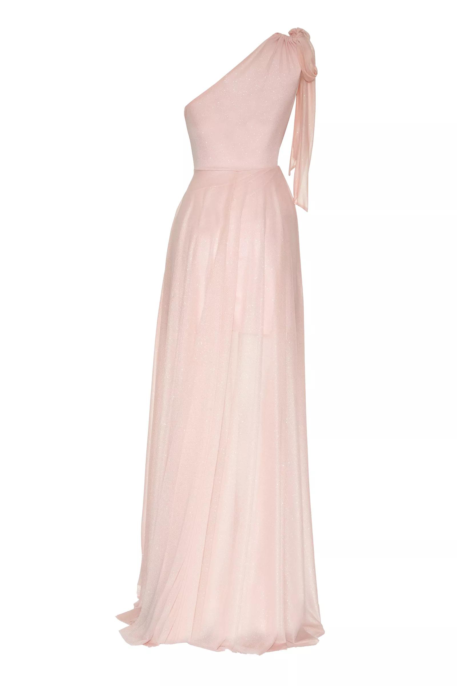 Blush tulle one arm maxi dress