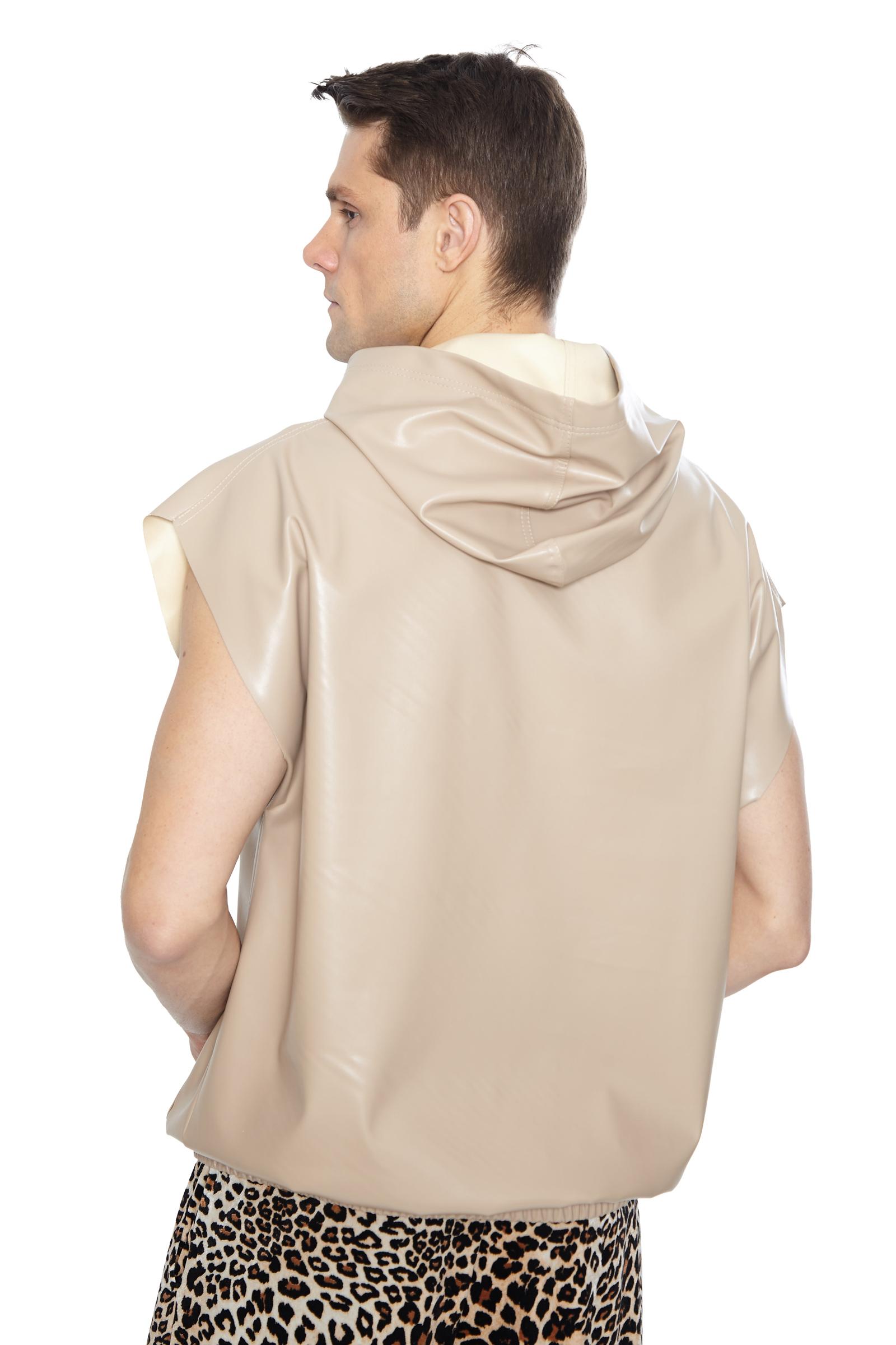 Beige Leather Sleeveless Sweatshirt