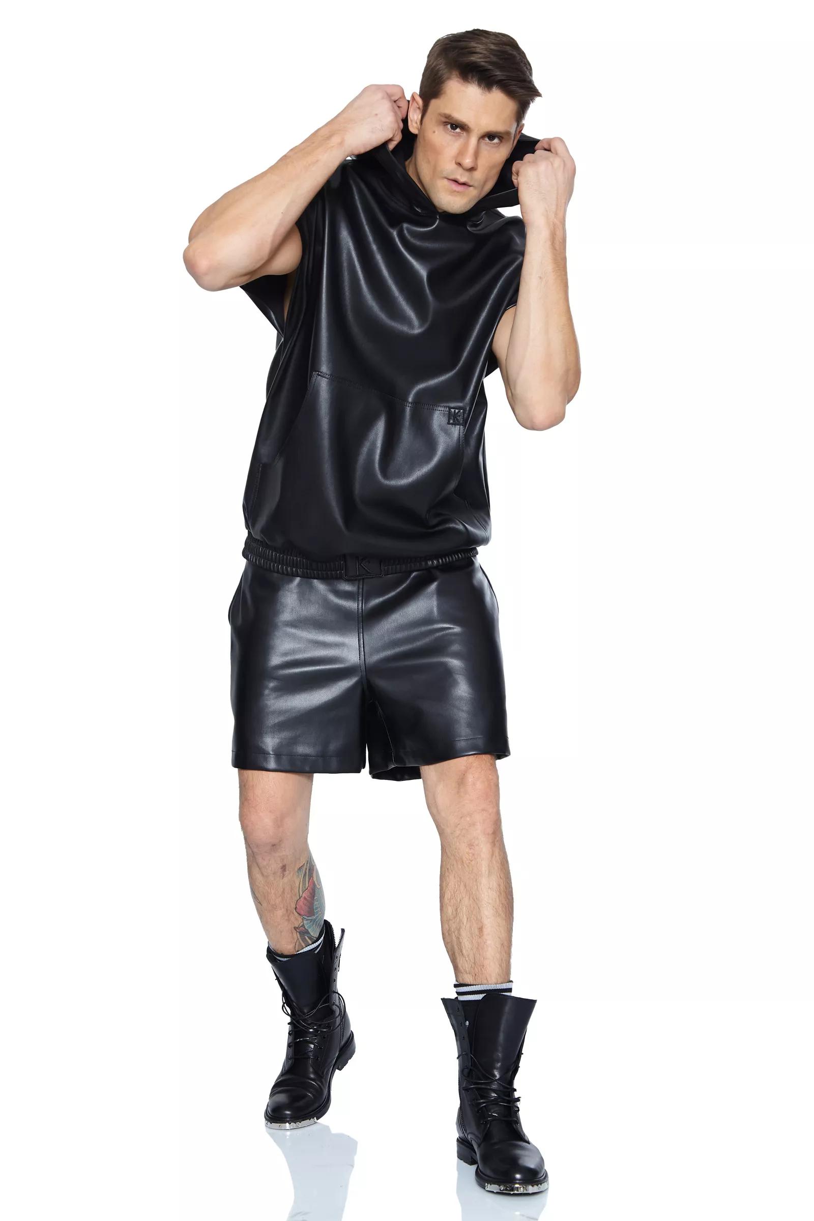 Black leather sleeveless sweatshirt