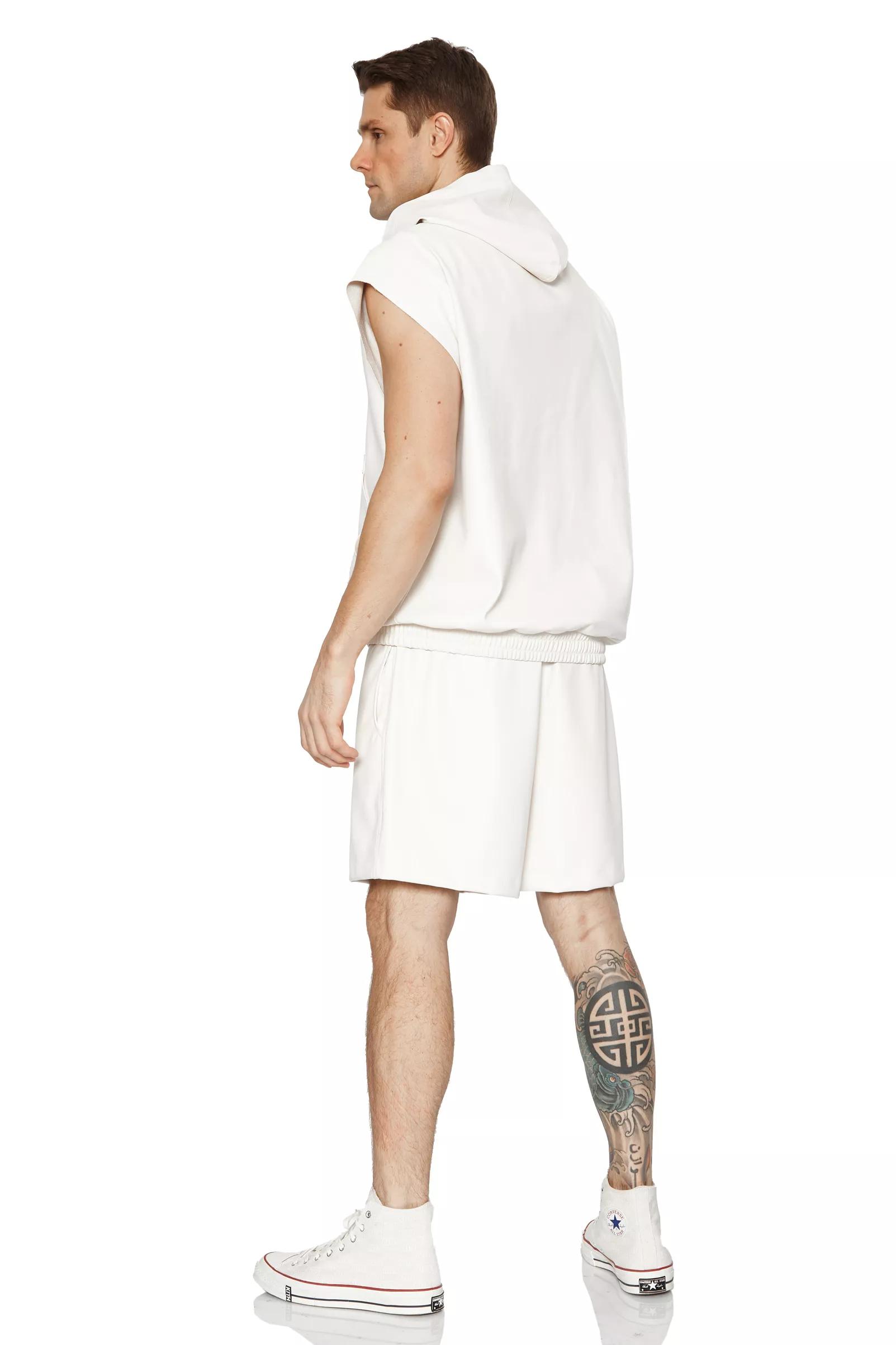 White Leather Sleeveless Sweatshirt