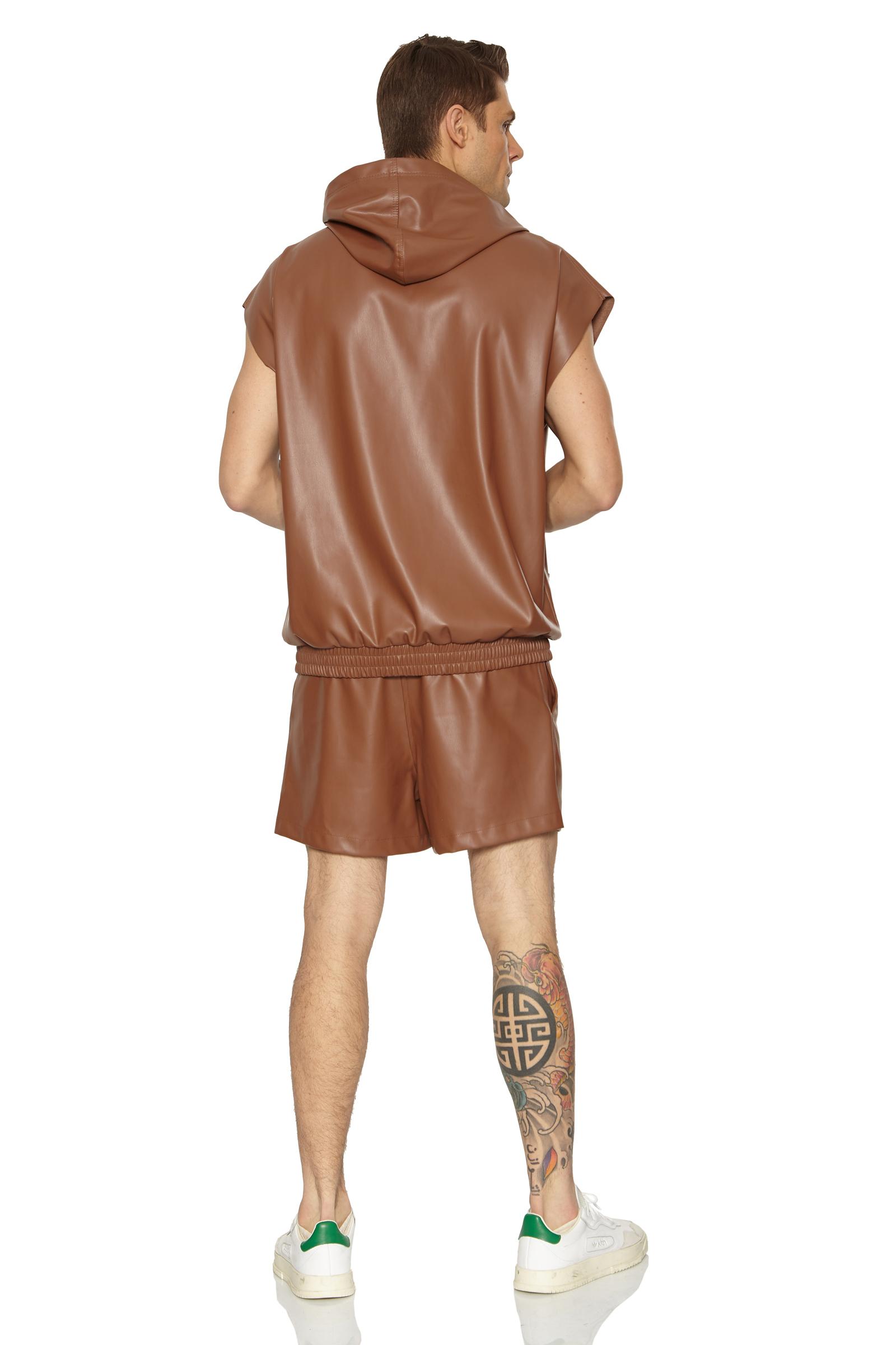 Brown Leather Sleeveless Sweatshirt