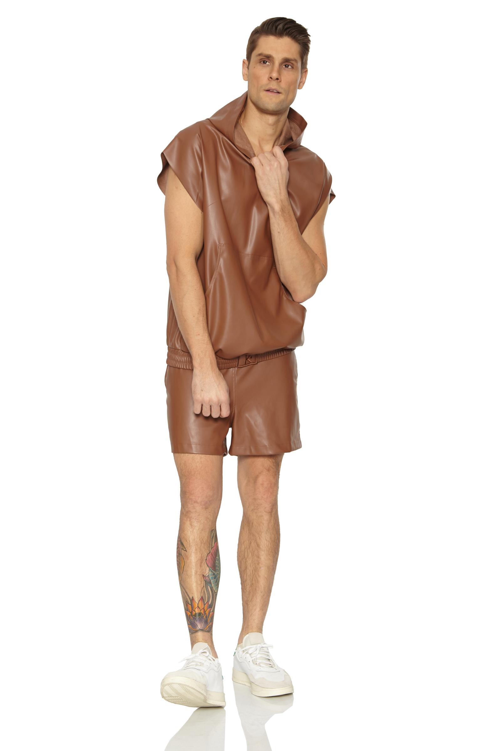 Brown Leather Sleeveless Sweatshirt