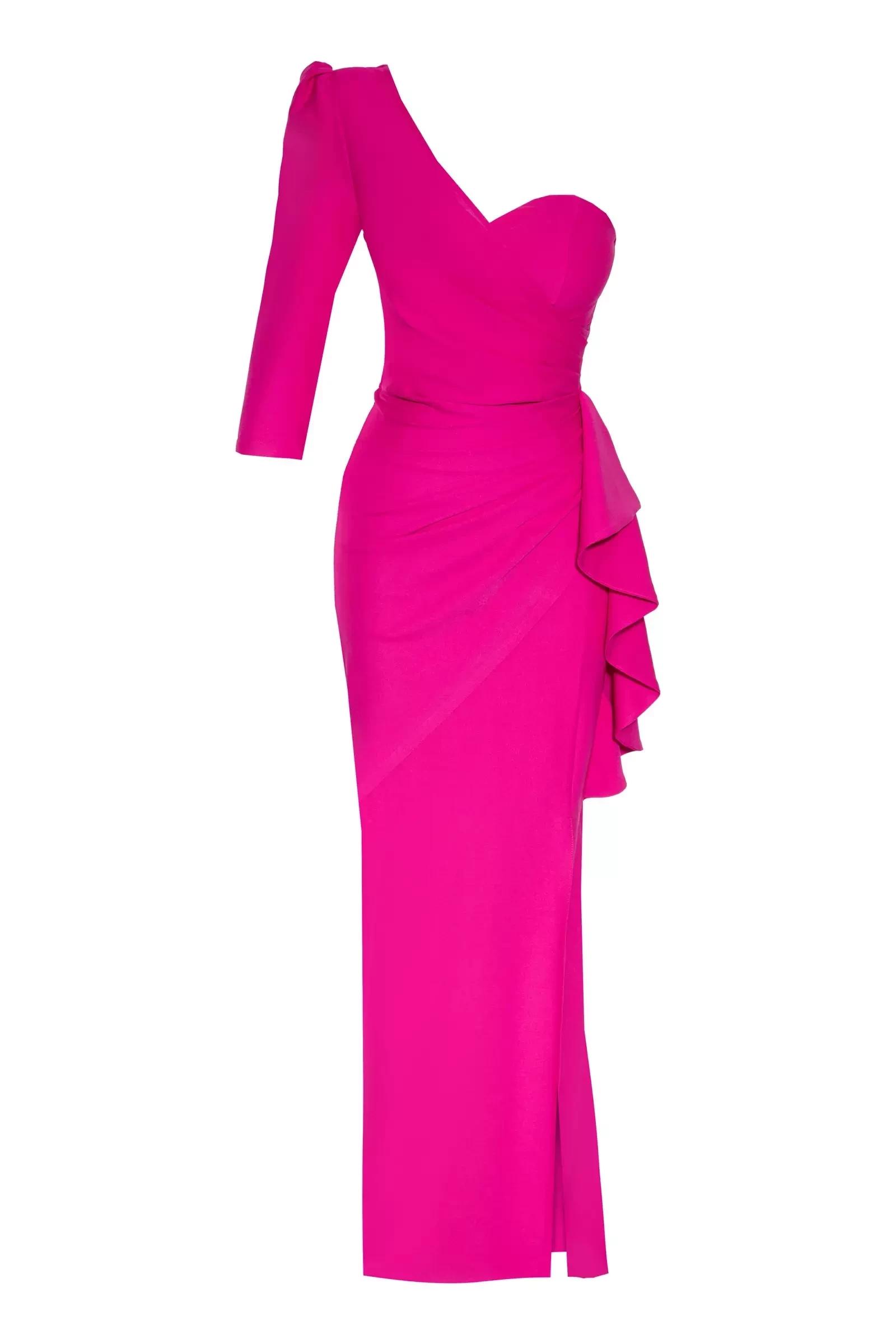 Fuchsia crepe one arm maxi dress