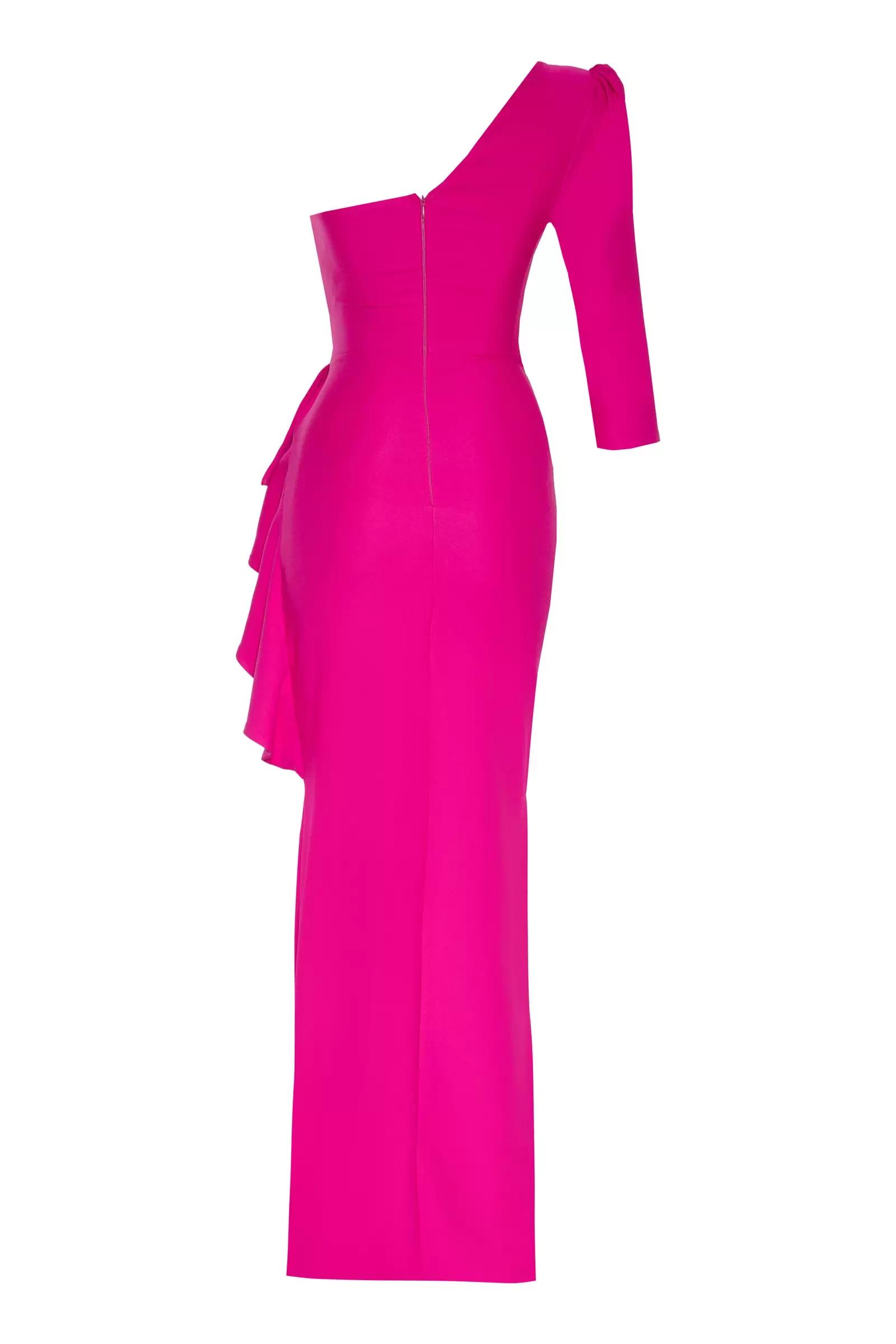 Fuchsia crepe one arm maxi dress