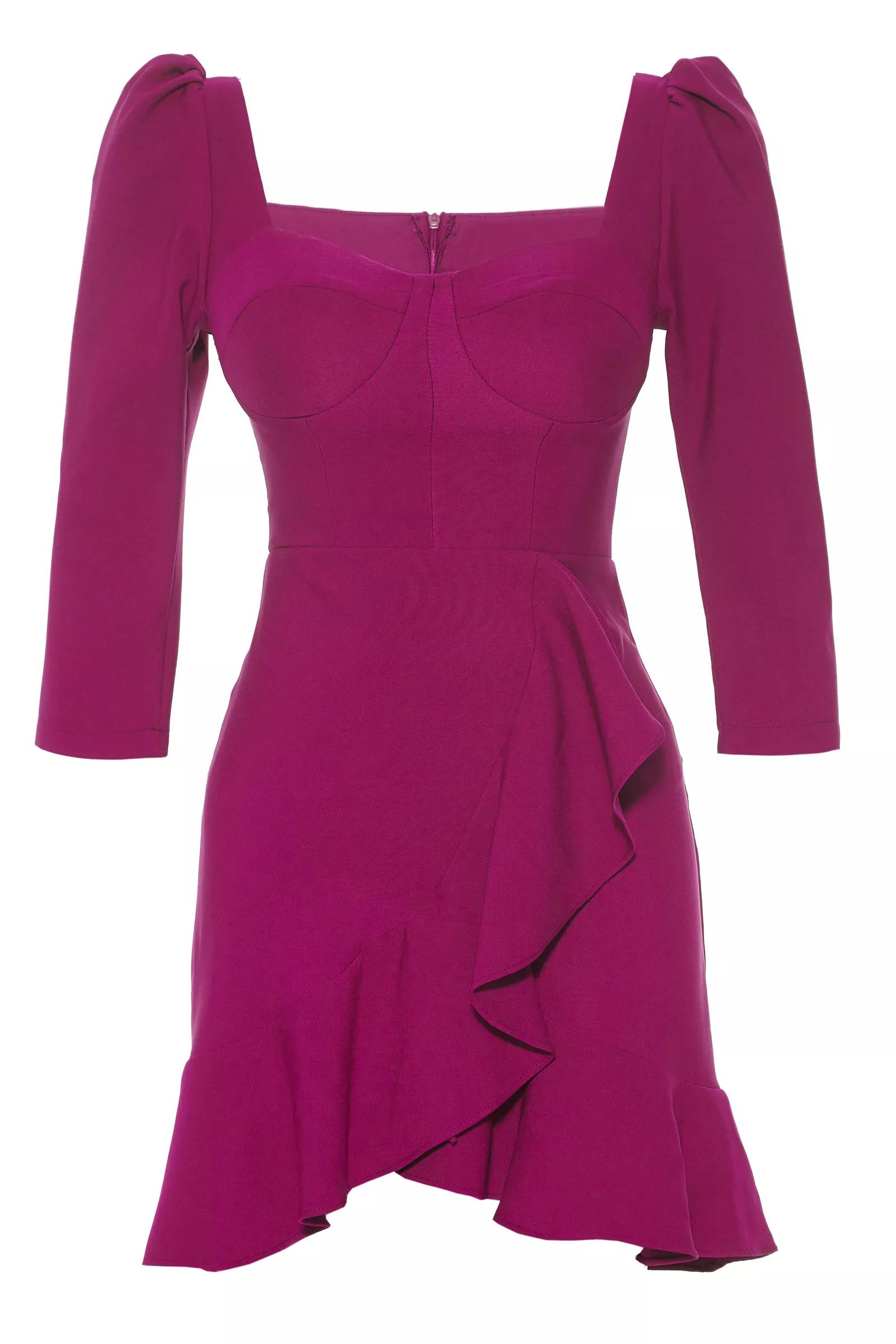 Fuchsia crepe 3/4 sleeve mini dress