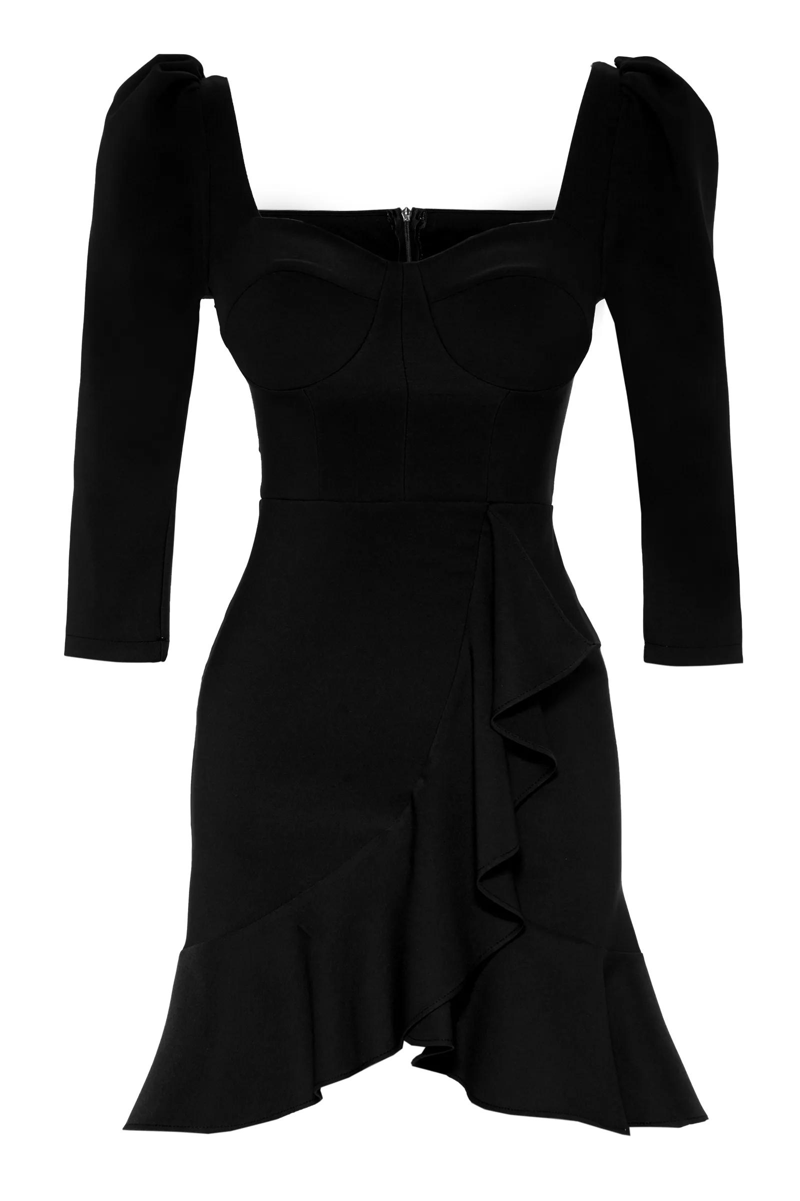 Black crepe 3/4 sleeve mini dress