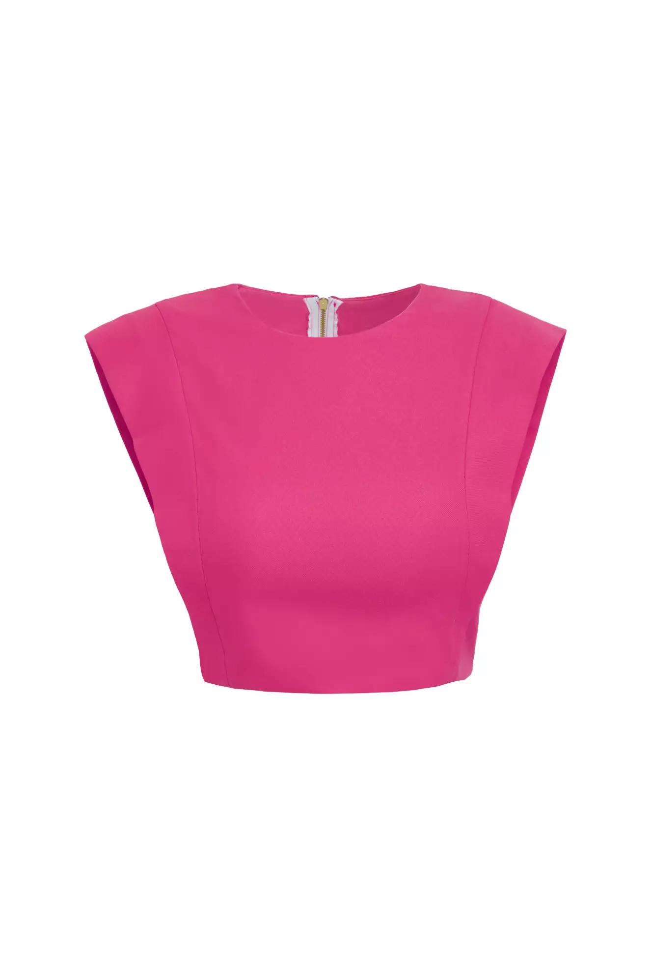 Fuchsia crepe sleeveless crop top