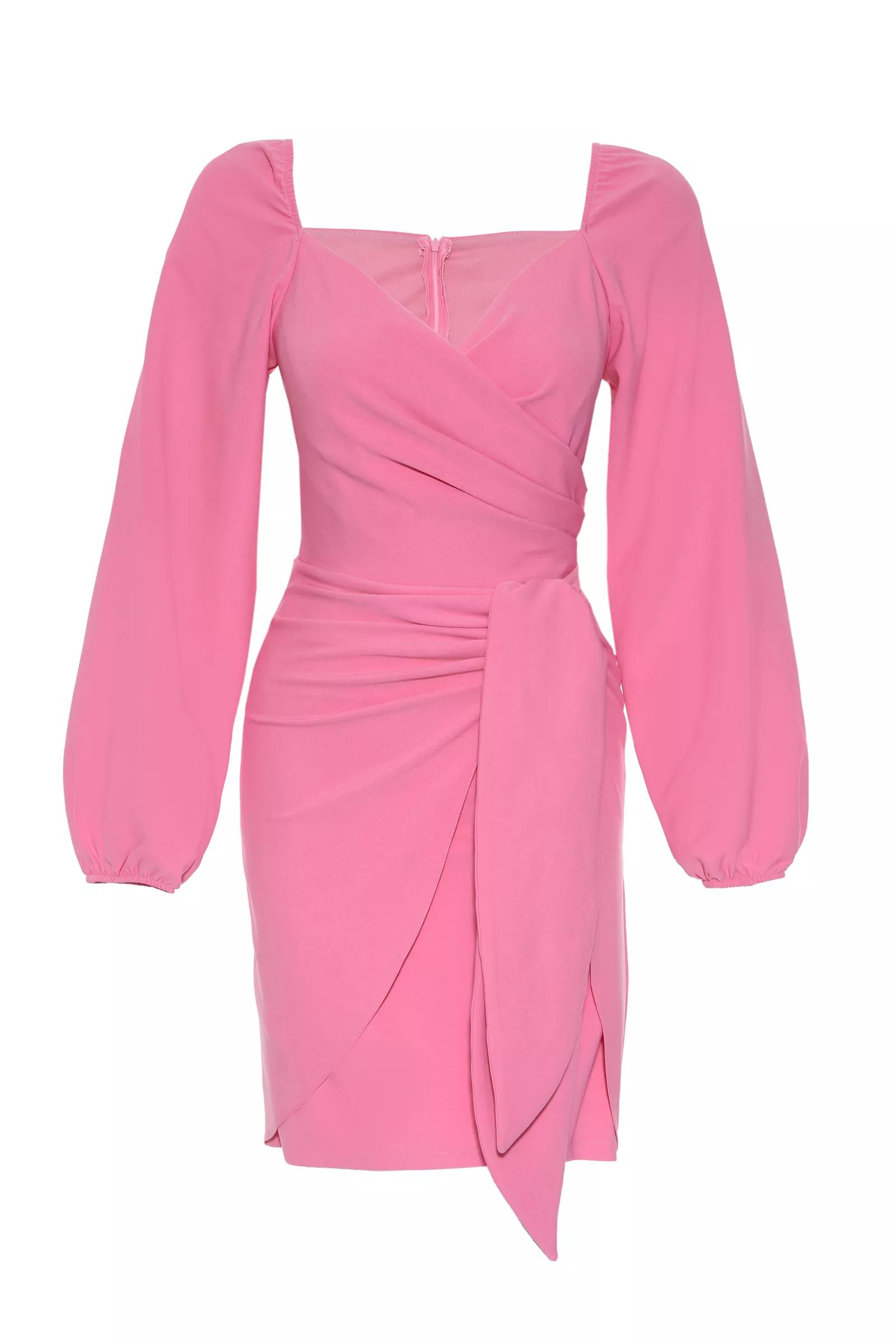 Pink Crepe Long Sleeve Mini Dress