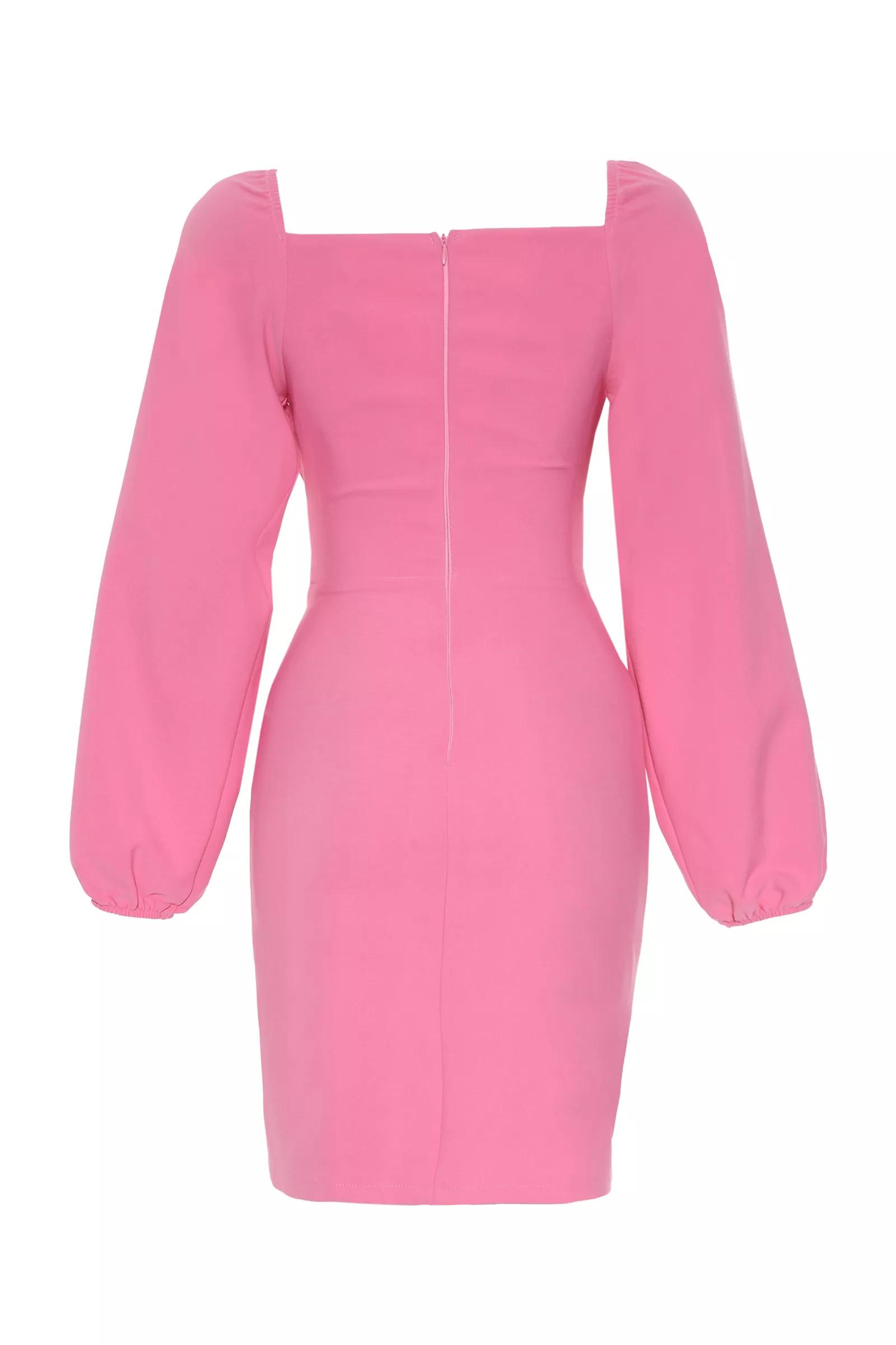 Pink Crepe Long Sleeve Mini Dress