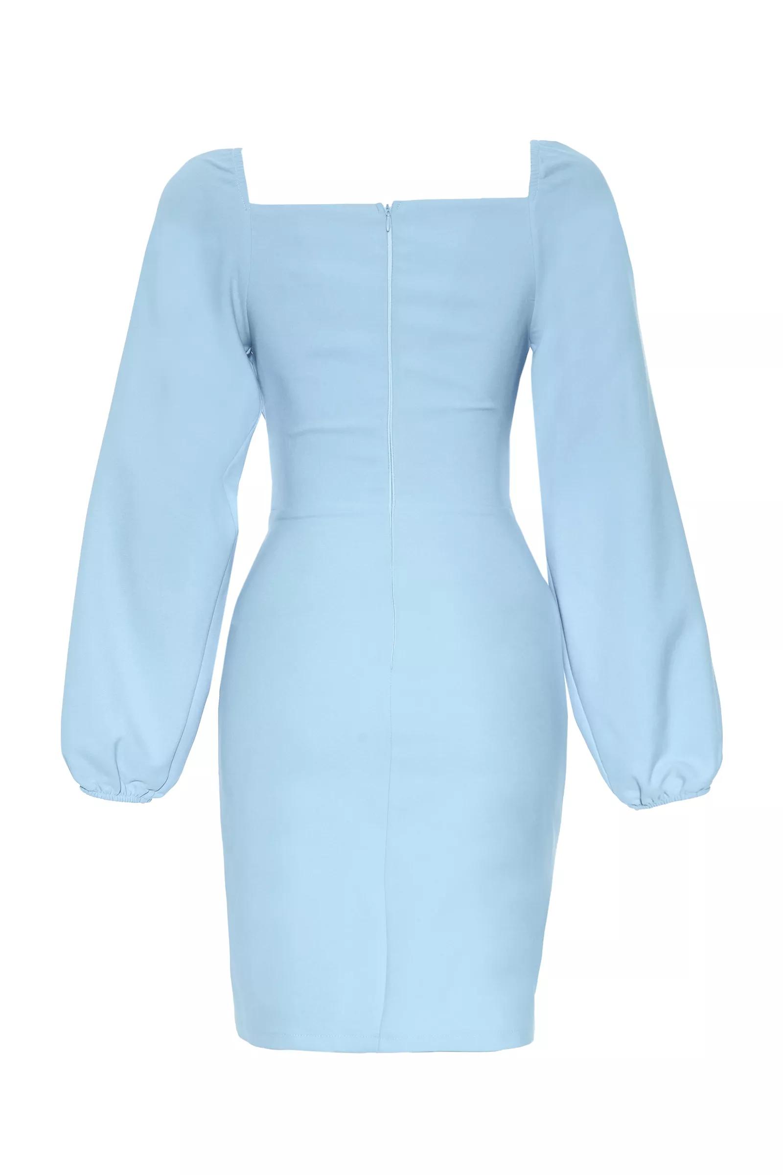 Blue Crepe Long Sleeve Mini Dress