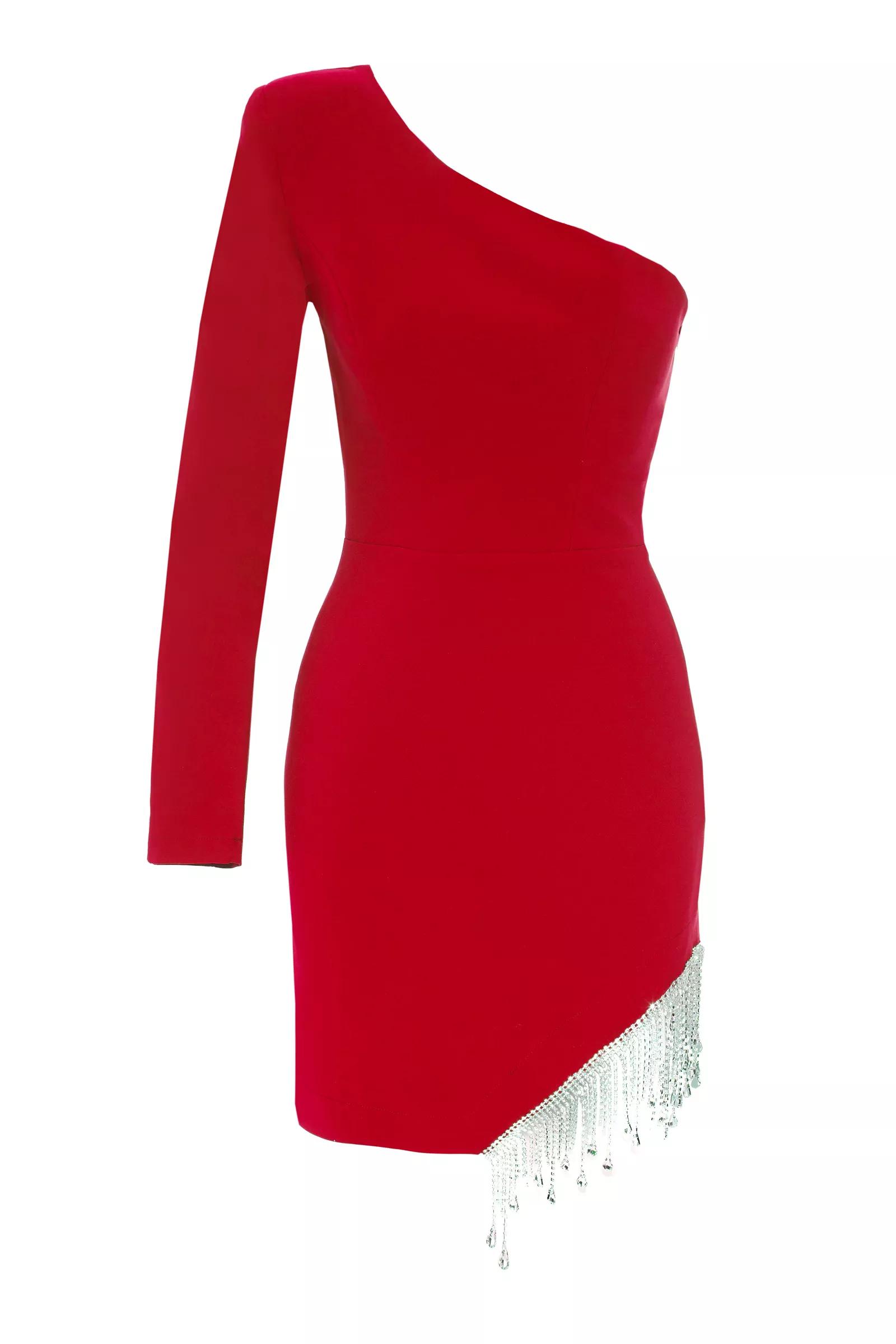 Red crepe one arm mini dress