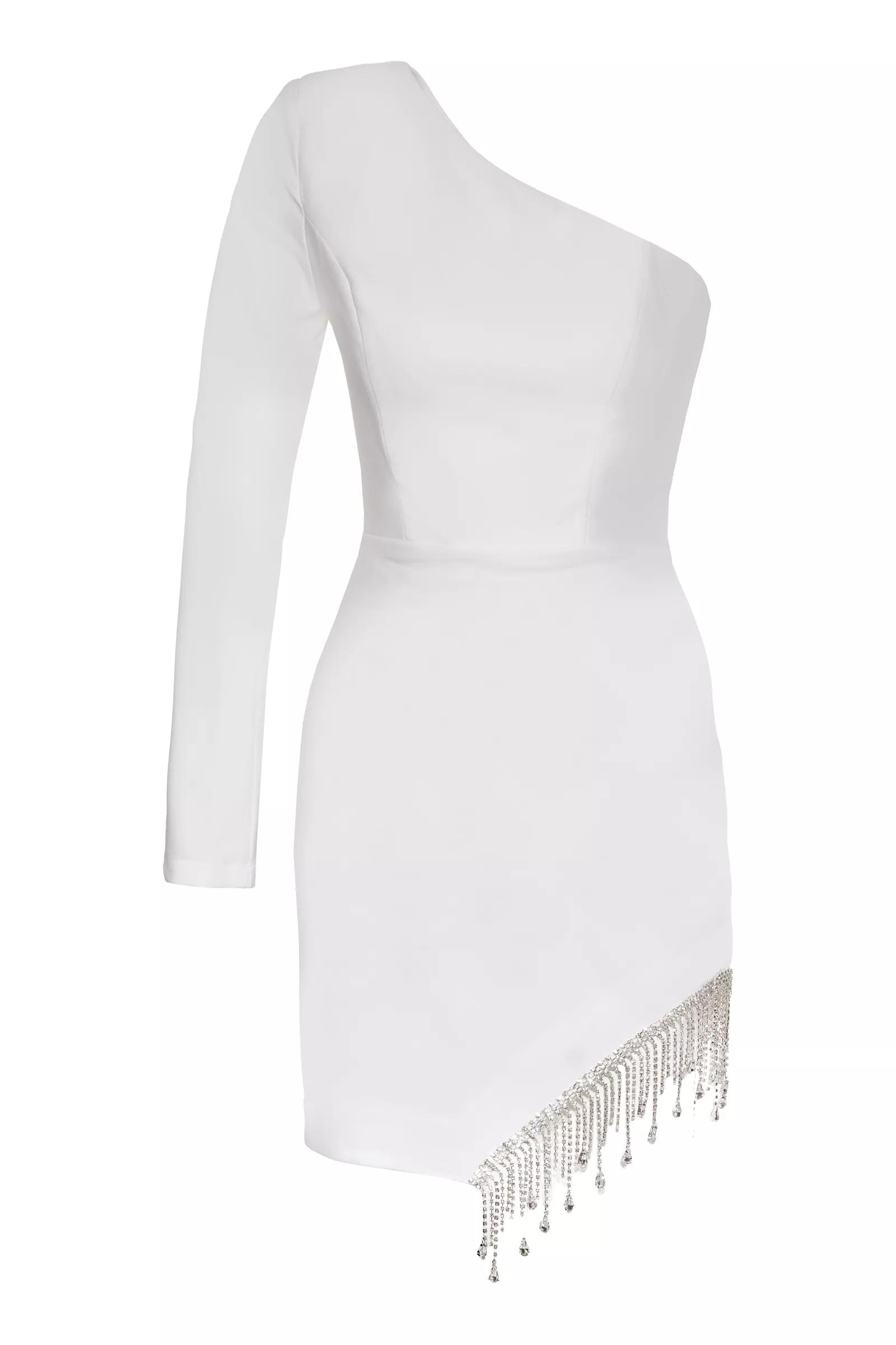 White crepe one arm mini dress