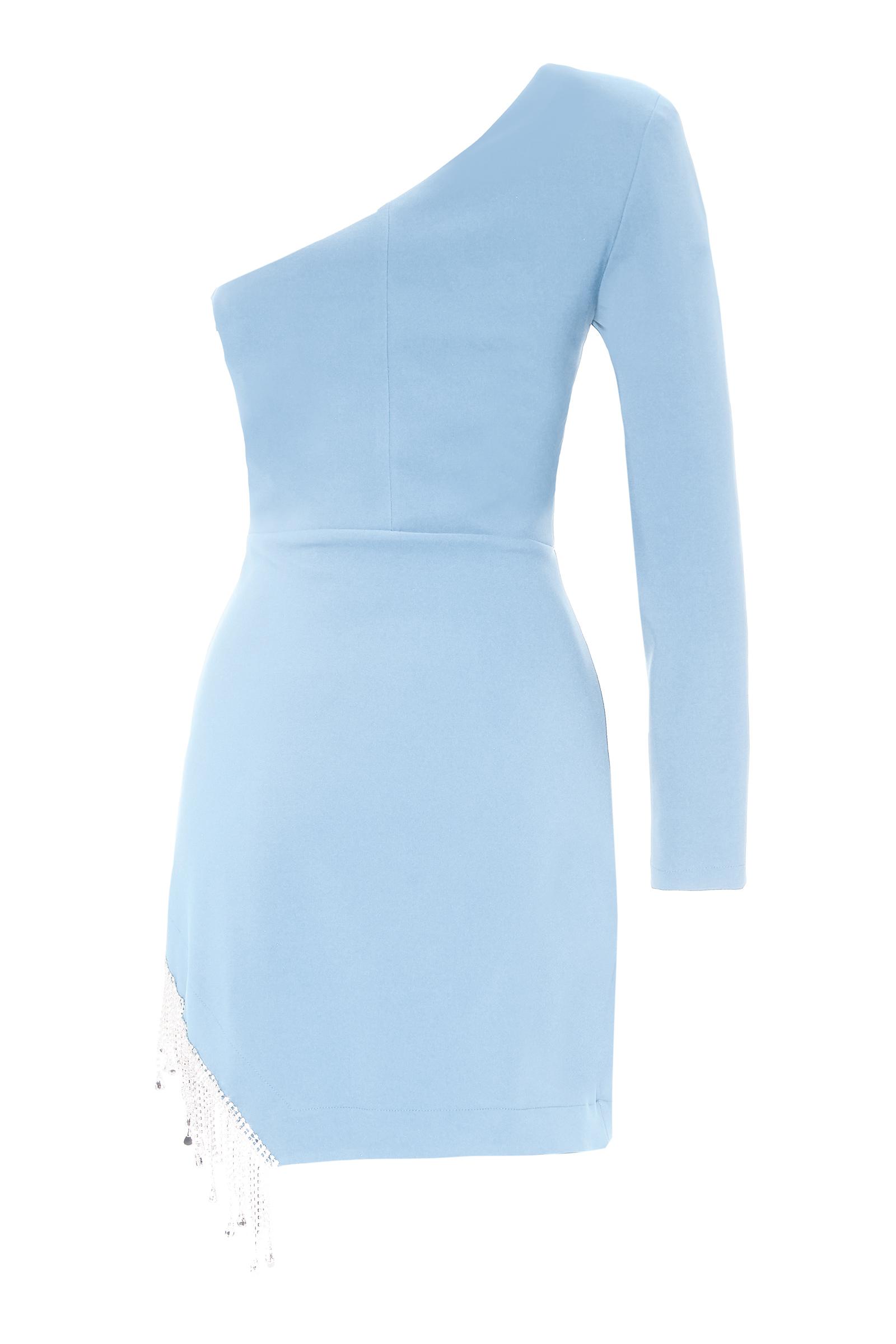 Blue Crepe One Arm Mini Dress