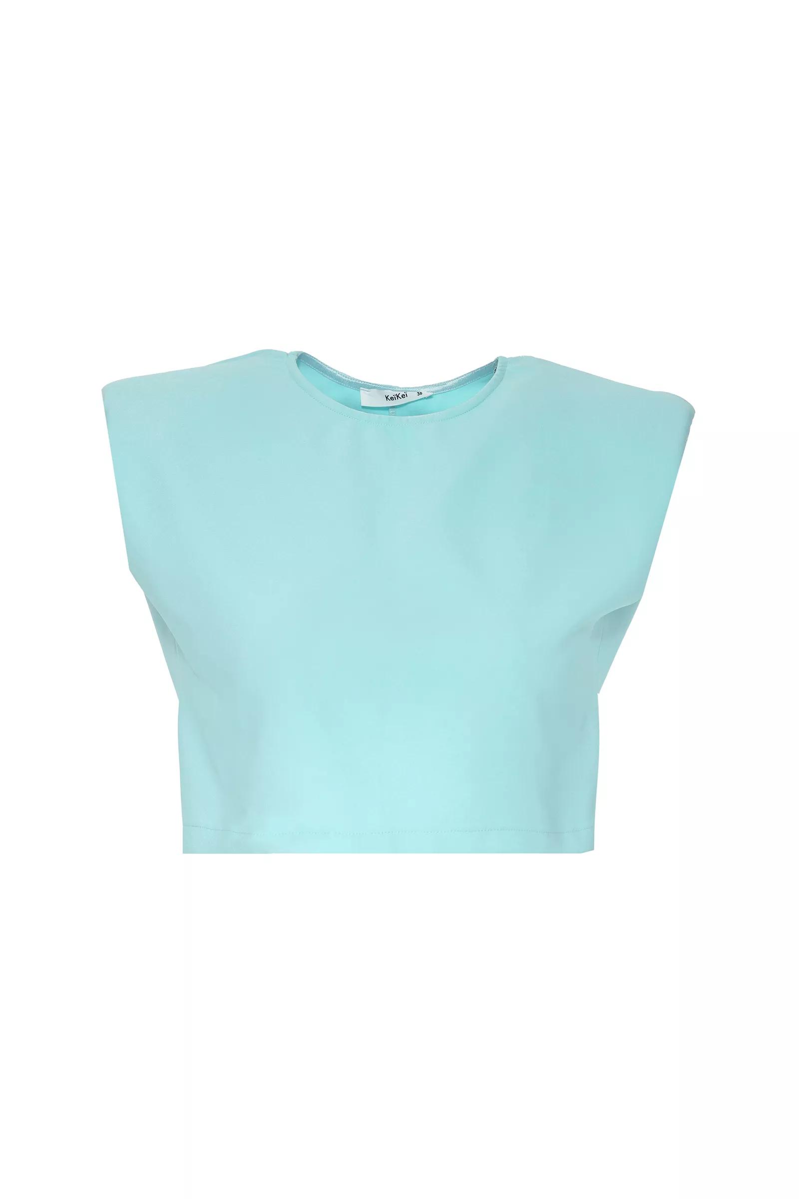 Water Green Crepe Sleeveless Crop Top