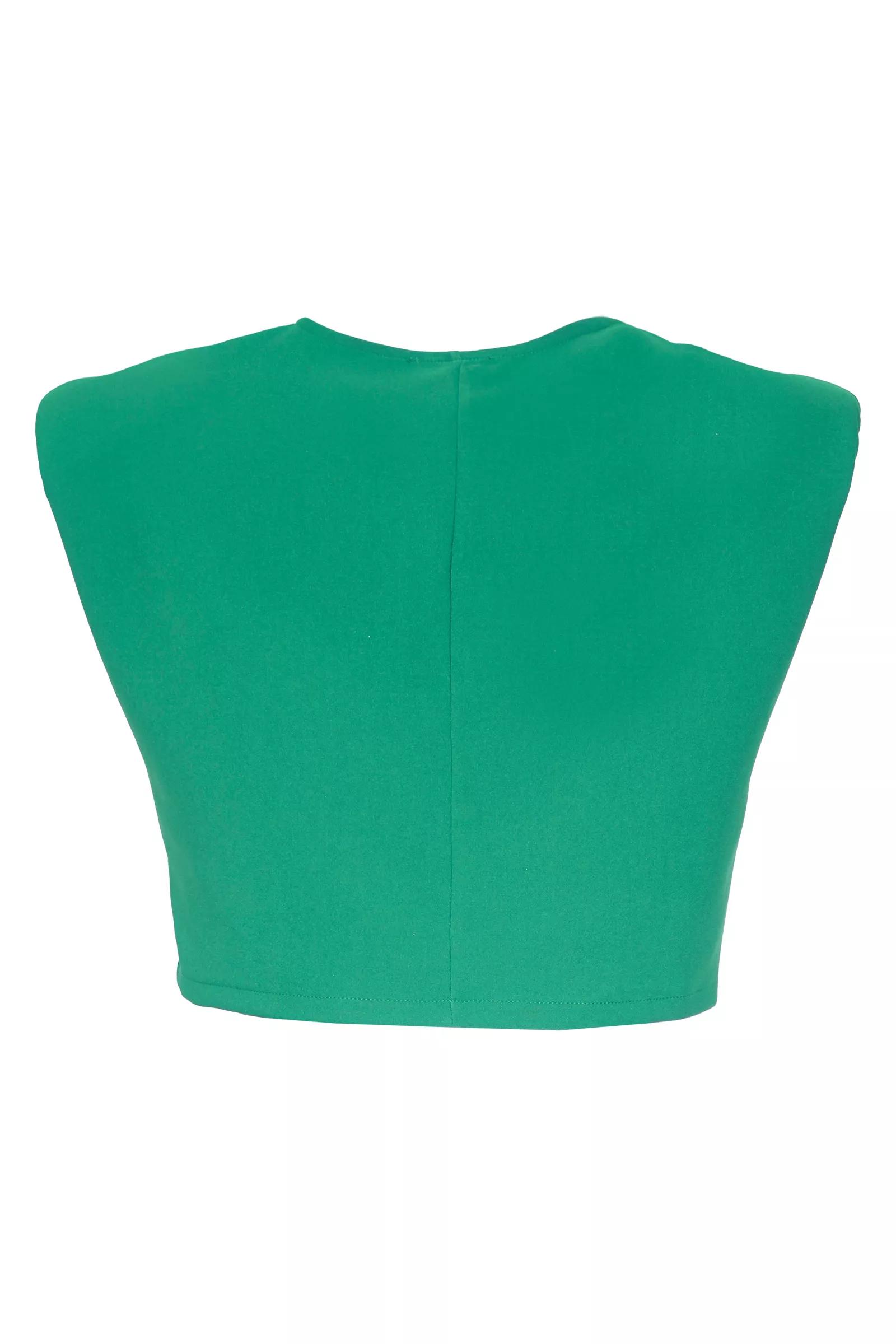 Green Crepe Sleeveless Crop Top