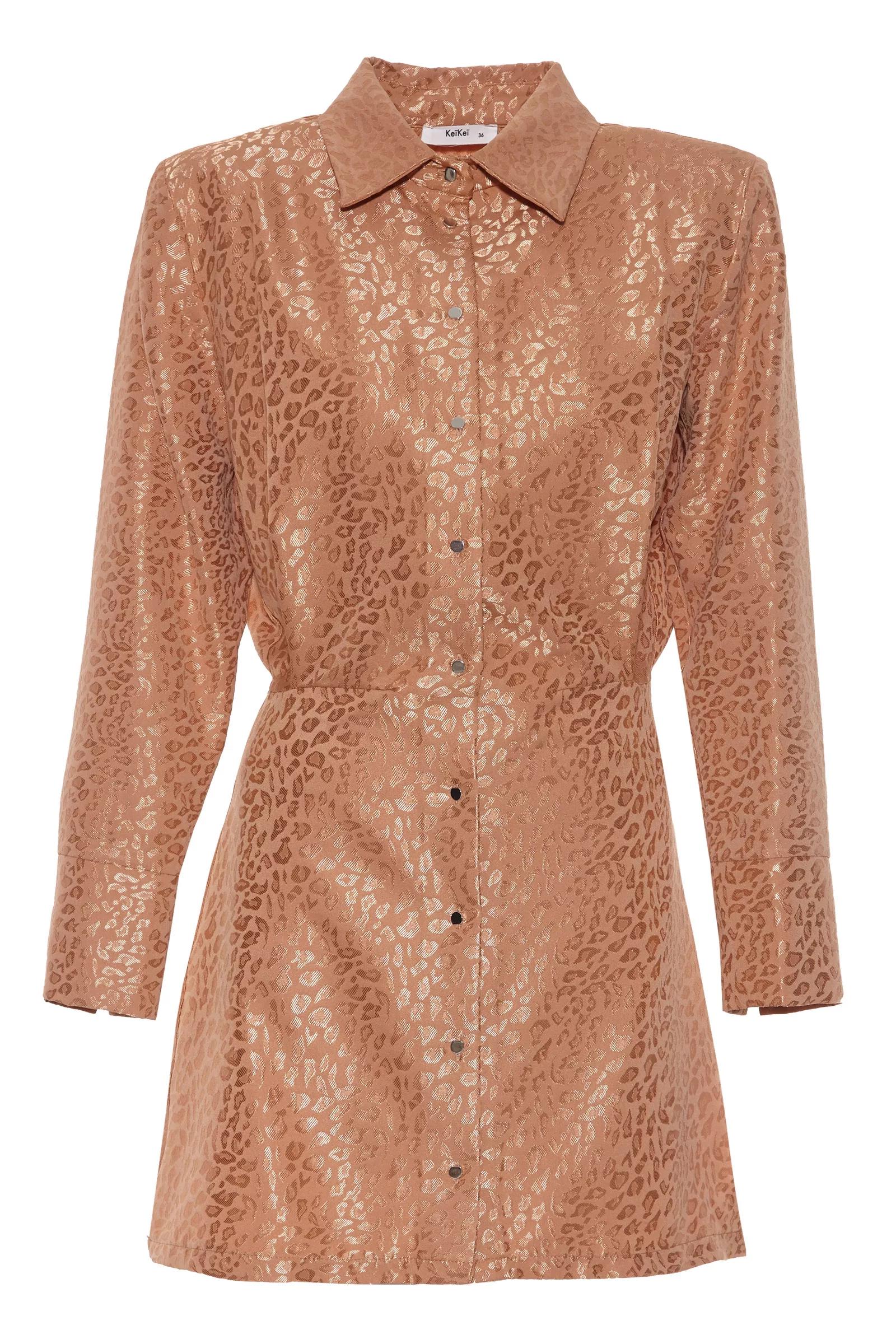 Camel Jacquard Long Sleeve Mini Dress