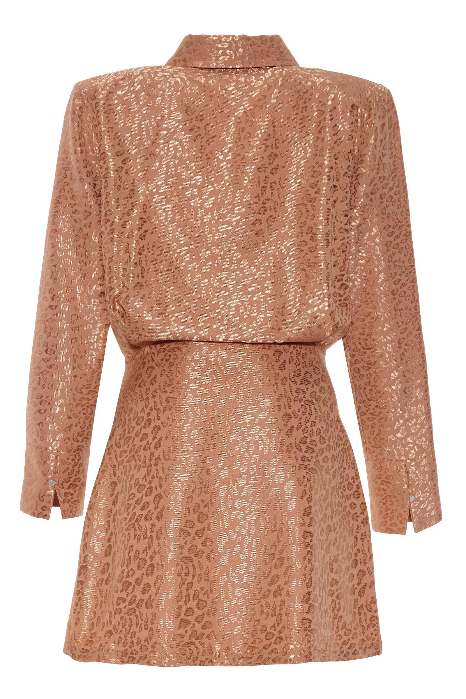 Camel Jacquard Long Sleeve Mini Dress