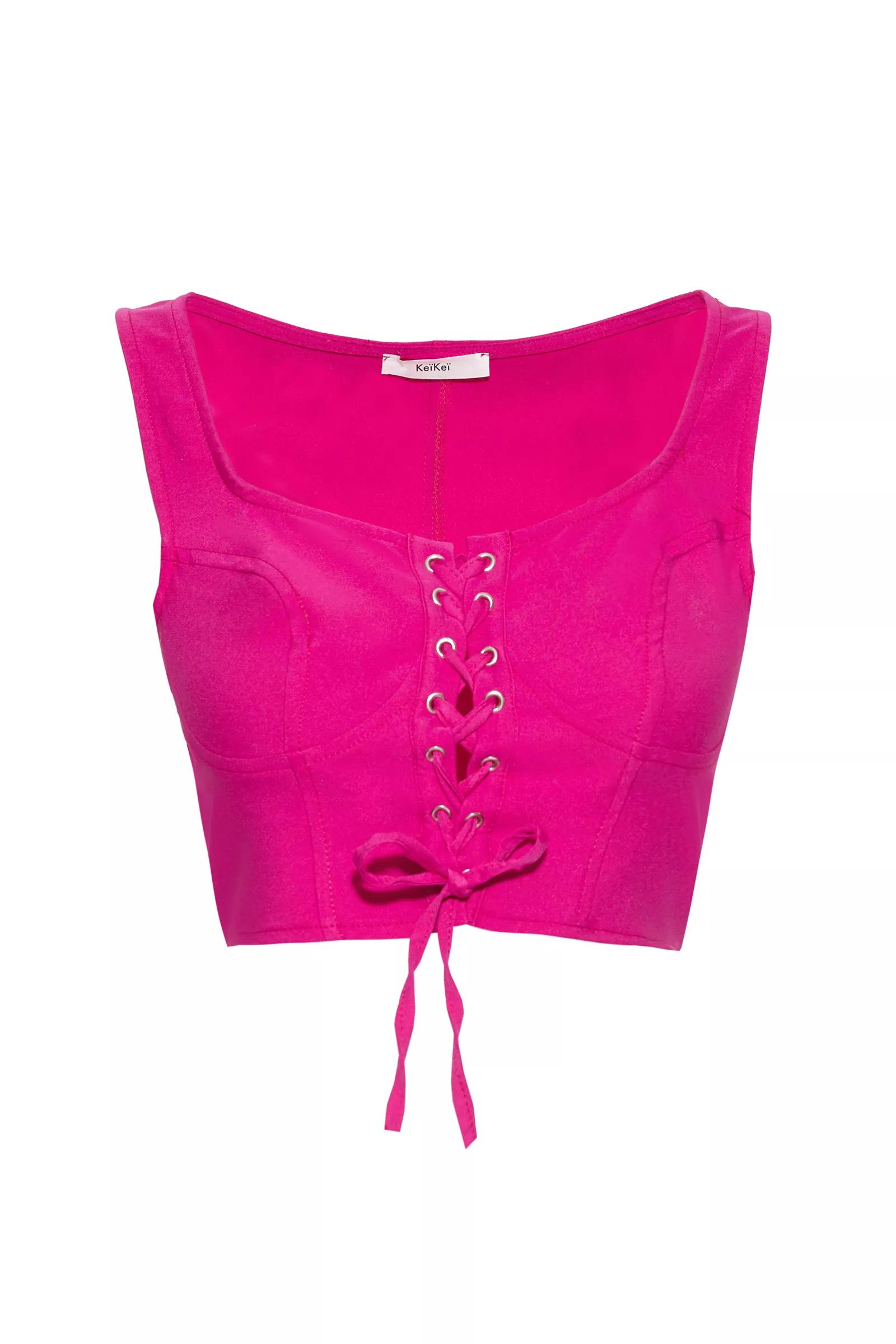 Fuchsia knitted sleeveless crop top