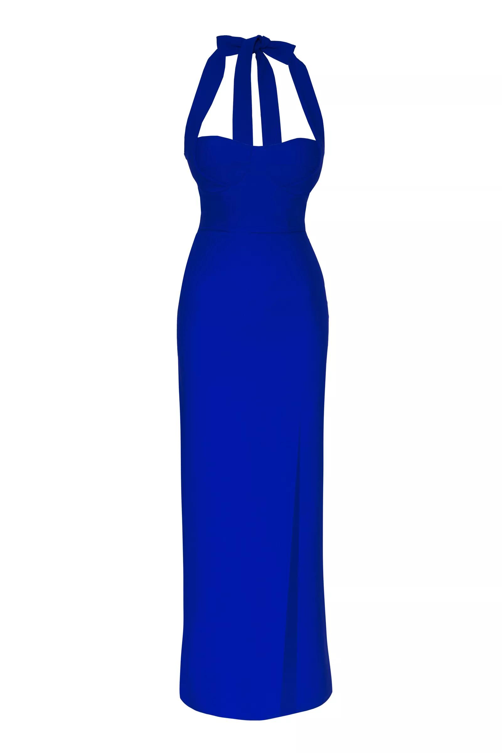 Blue crepe sleeveless long dress