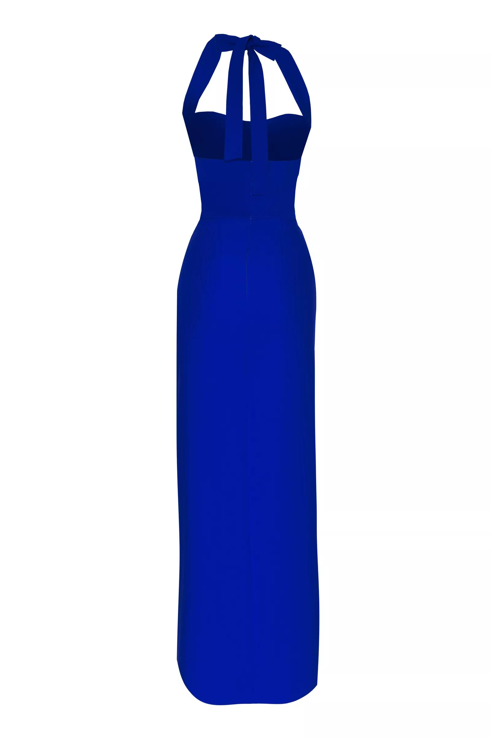 Blue crepe sleeveless long dress