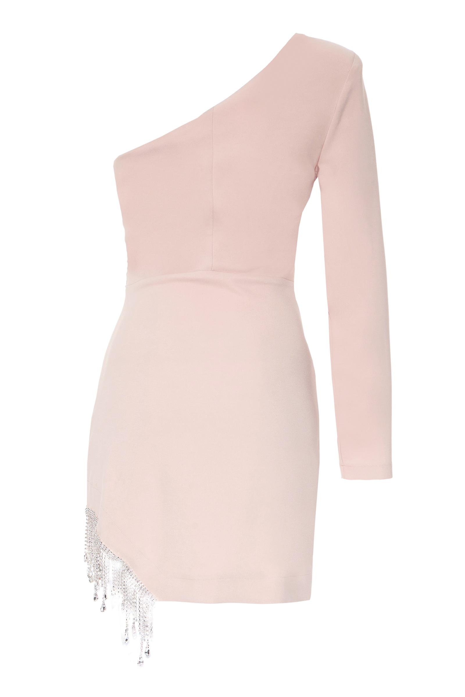 Blush crepe one arm mini dress